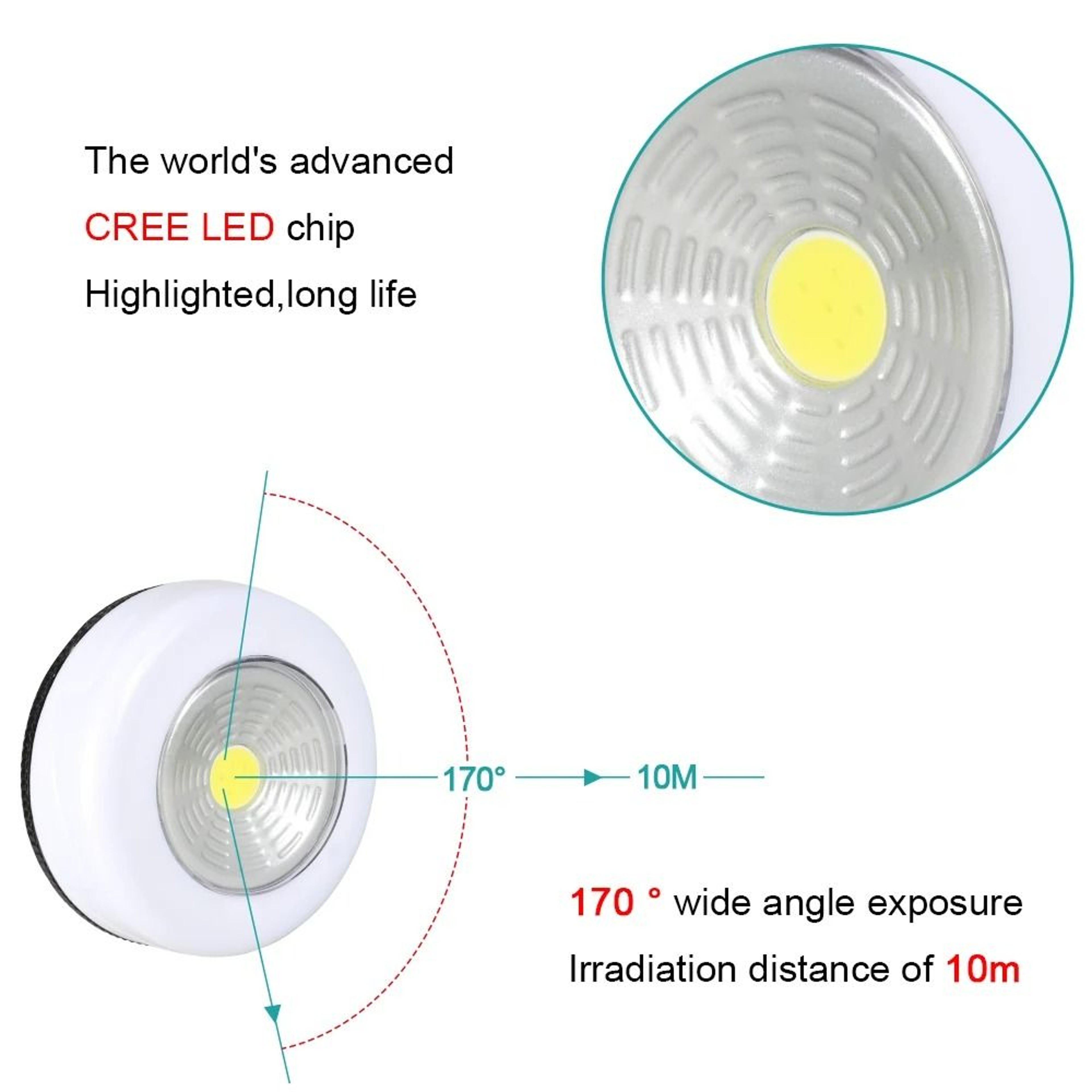 Wireless COB LED Push Night Light StickOn Cabinet Wardrobe Lamp 2