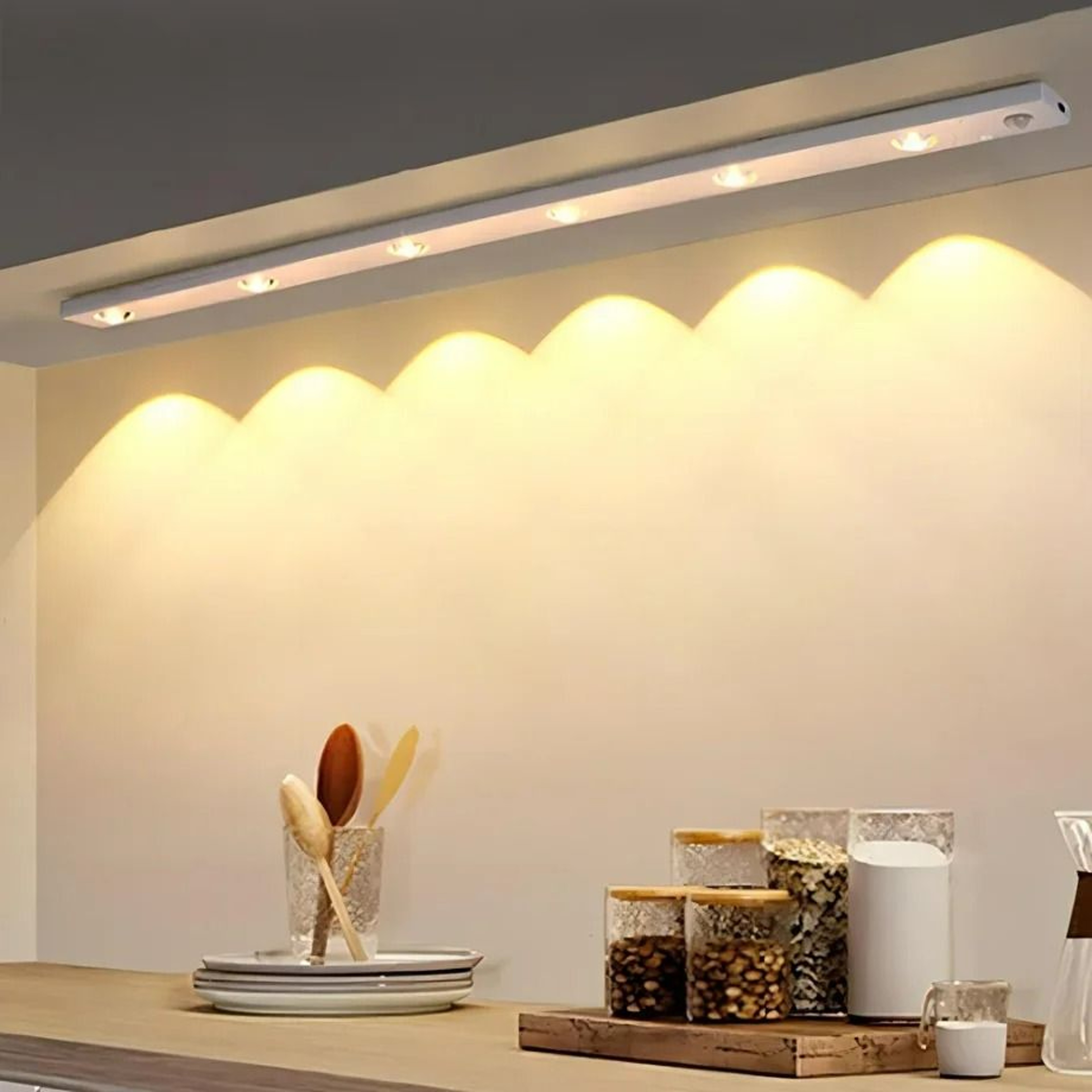 Rechargeable Motion Sensor LED Under Cabinet Light Bar 3Color Stepless Dimming 0