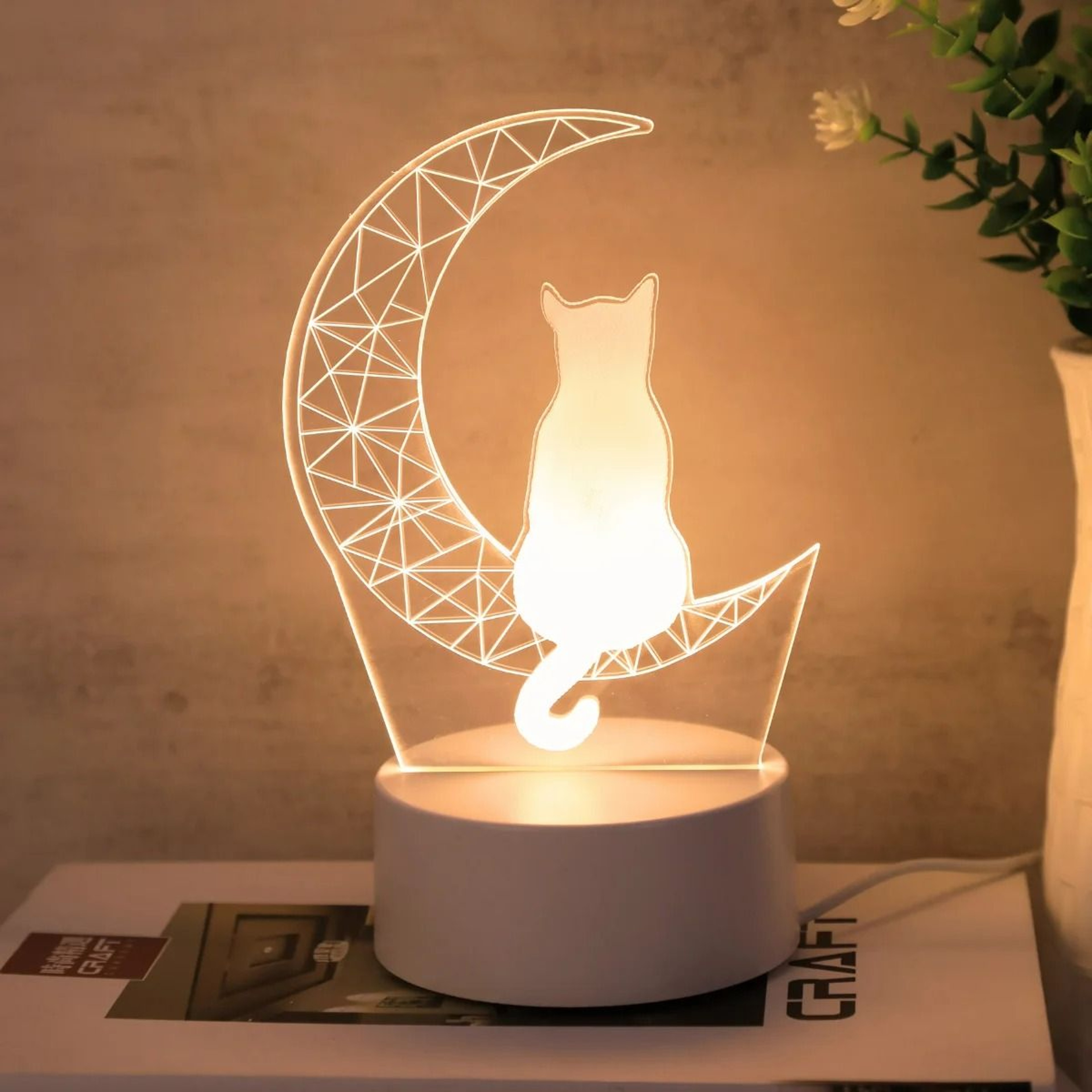 Moon Cat 3D Optical Illusion LED Night Light 0