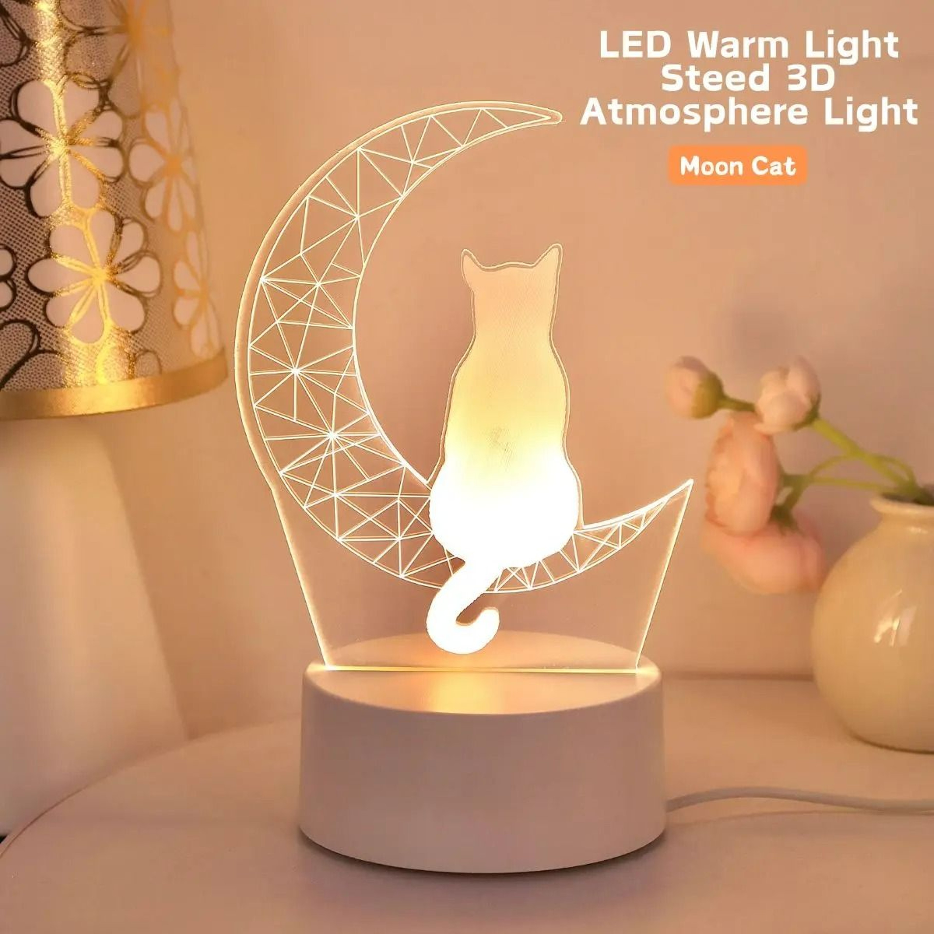 Moon Cat 3D Optical Illusion LED Night Light 1