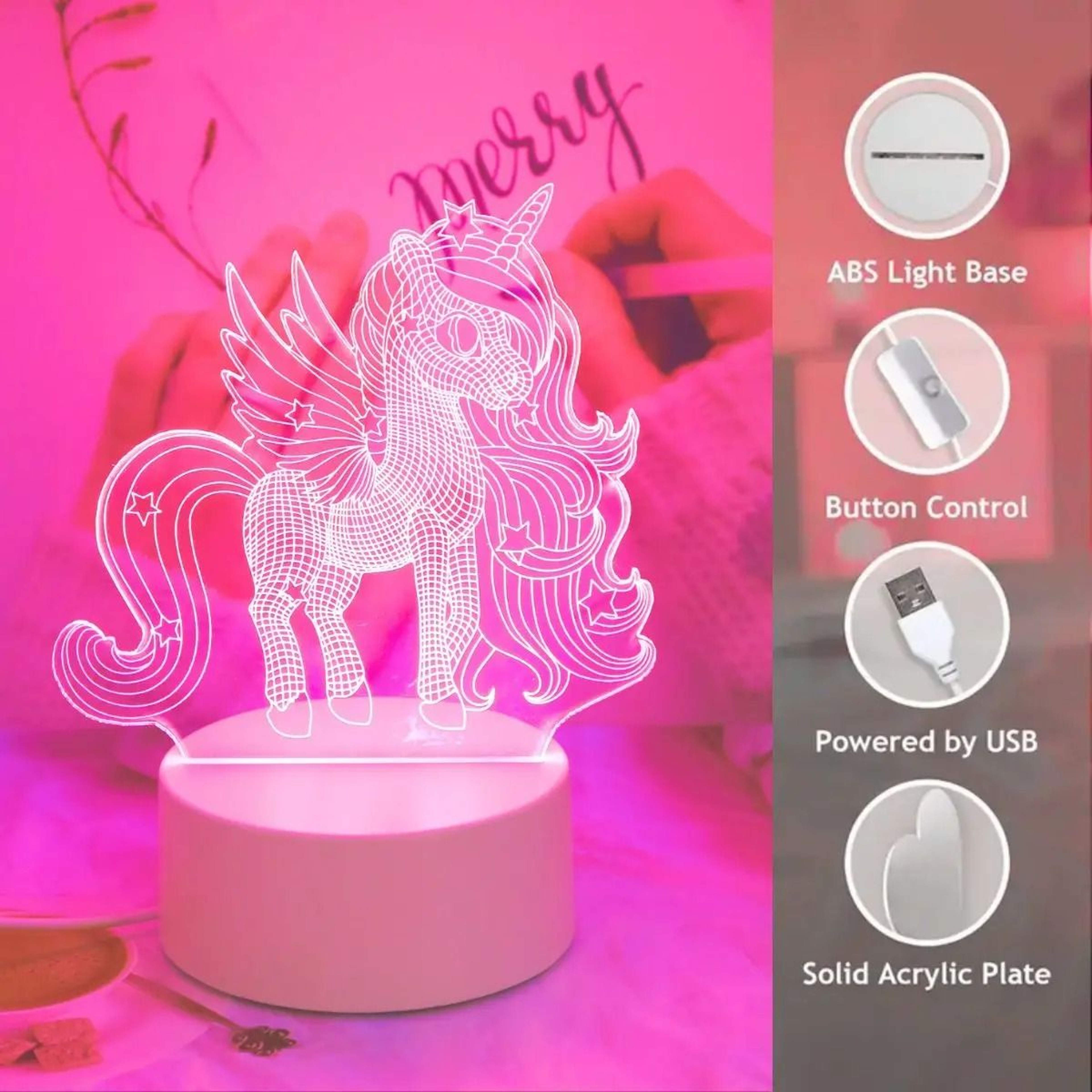 Dreamy 3D Unicorn Pink LED Night Light 3