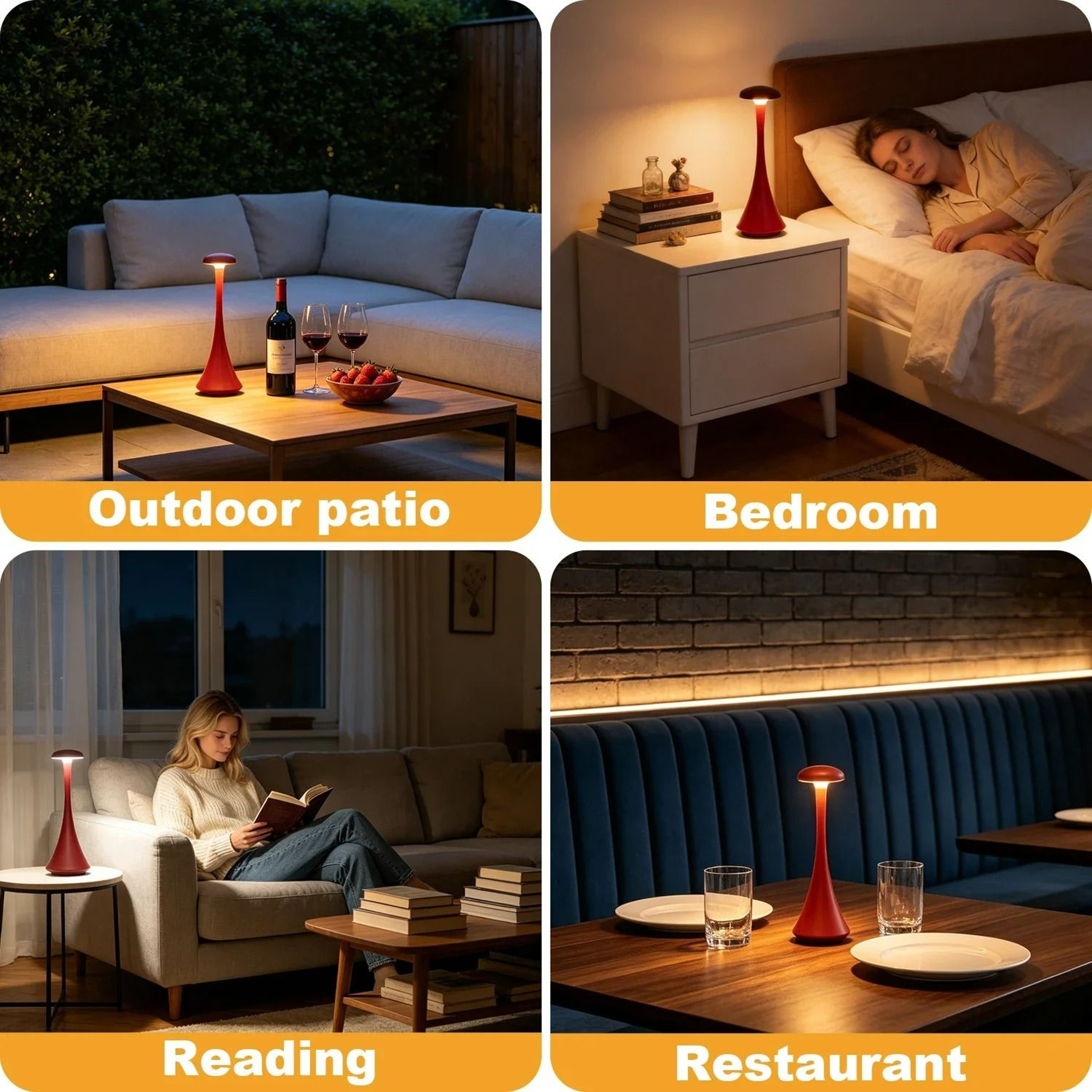 Rechargeable Cordless Mushroom Touch Table Lamp 5