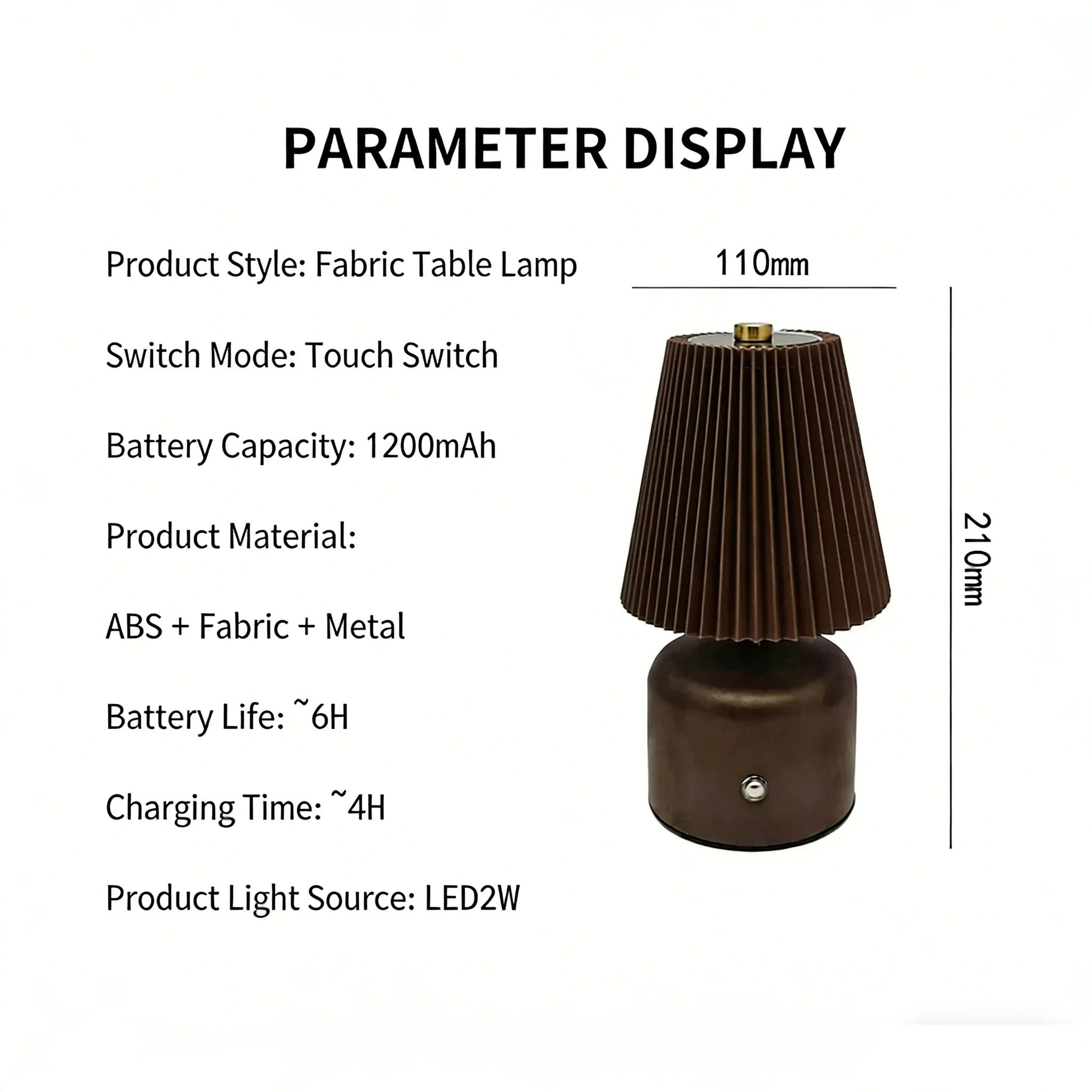 Bedroom Fabric Shade LED Night Light Table Lamp 6