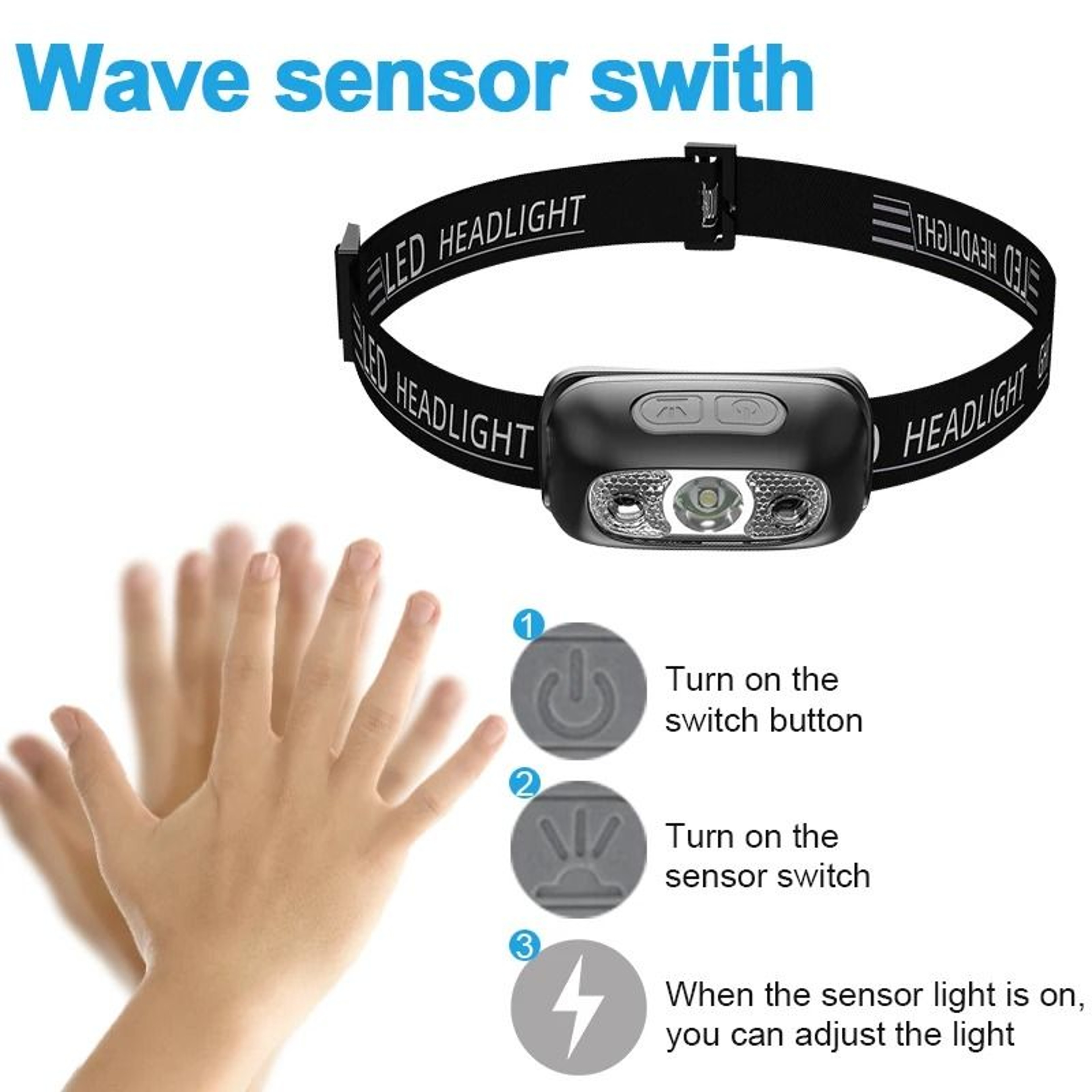 Rechargeable HandsFree LED Sensor Headlamp 6