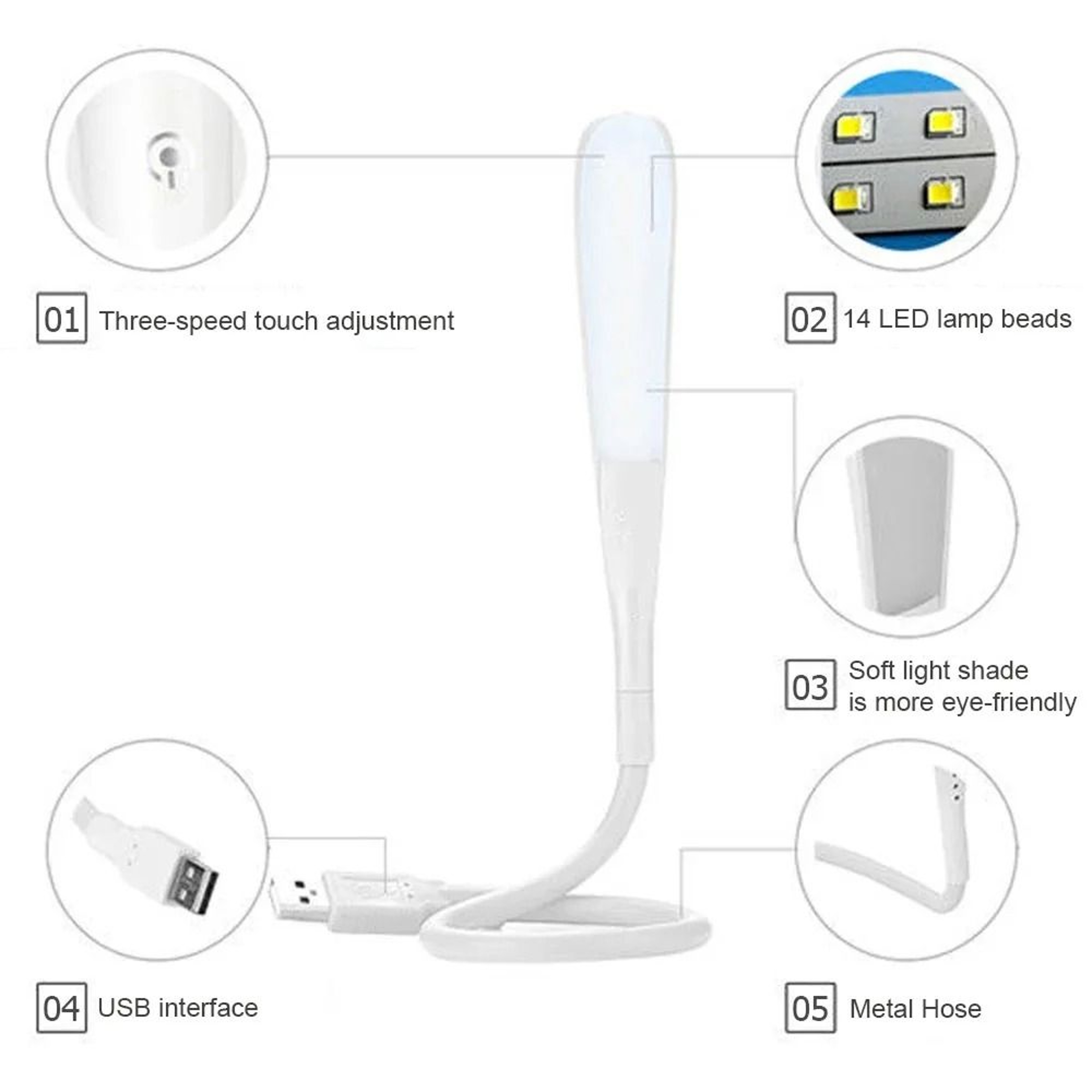 Mini Portable Flexible USB LED Light With Touch Dimmer 2