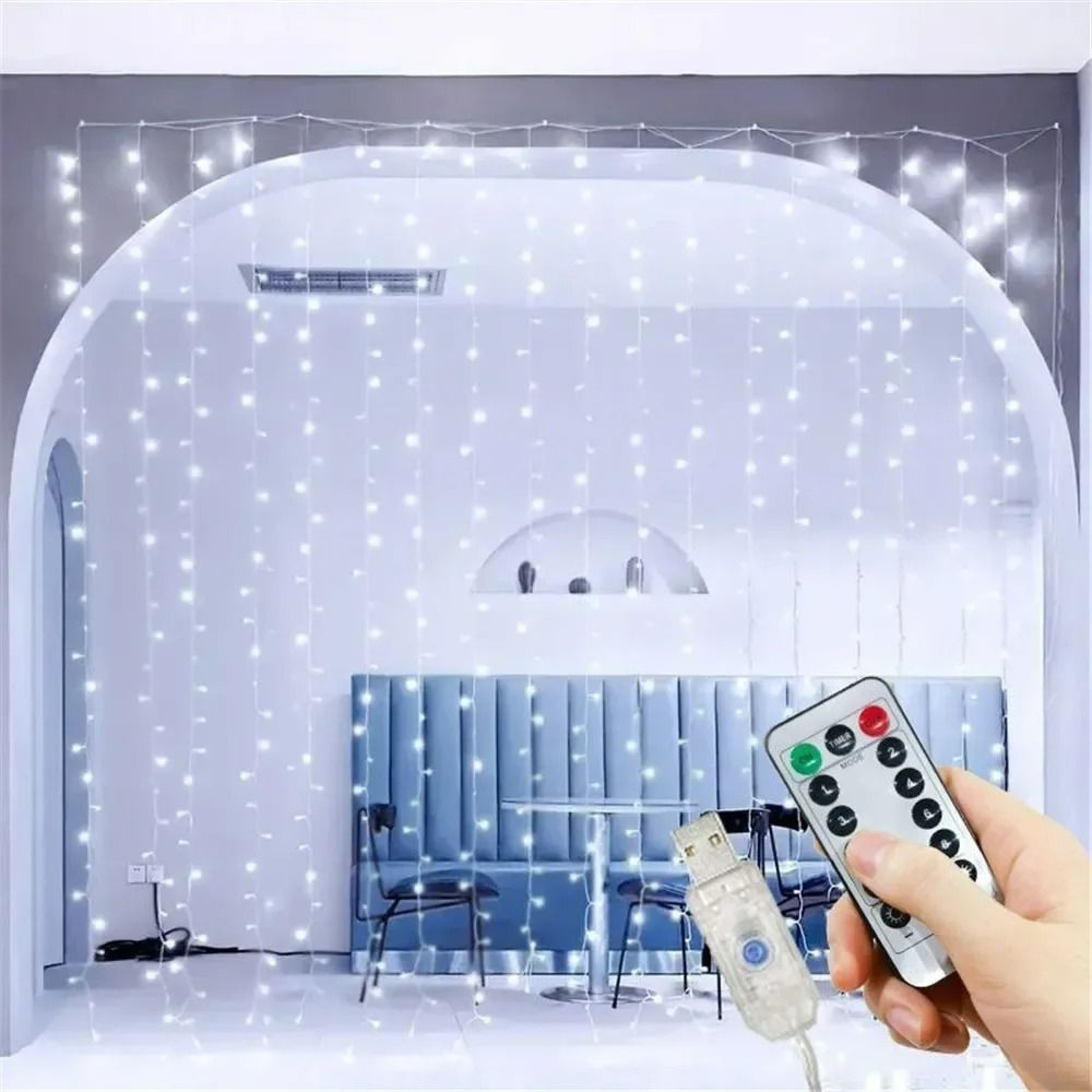 USB RemoteControlled LED Window Curtain String Lights 9