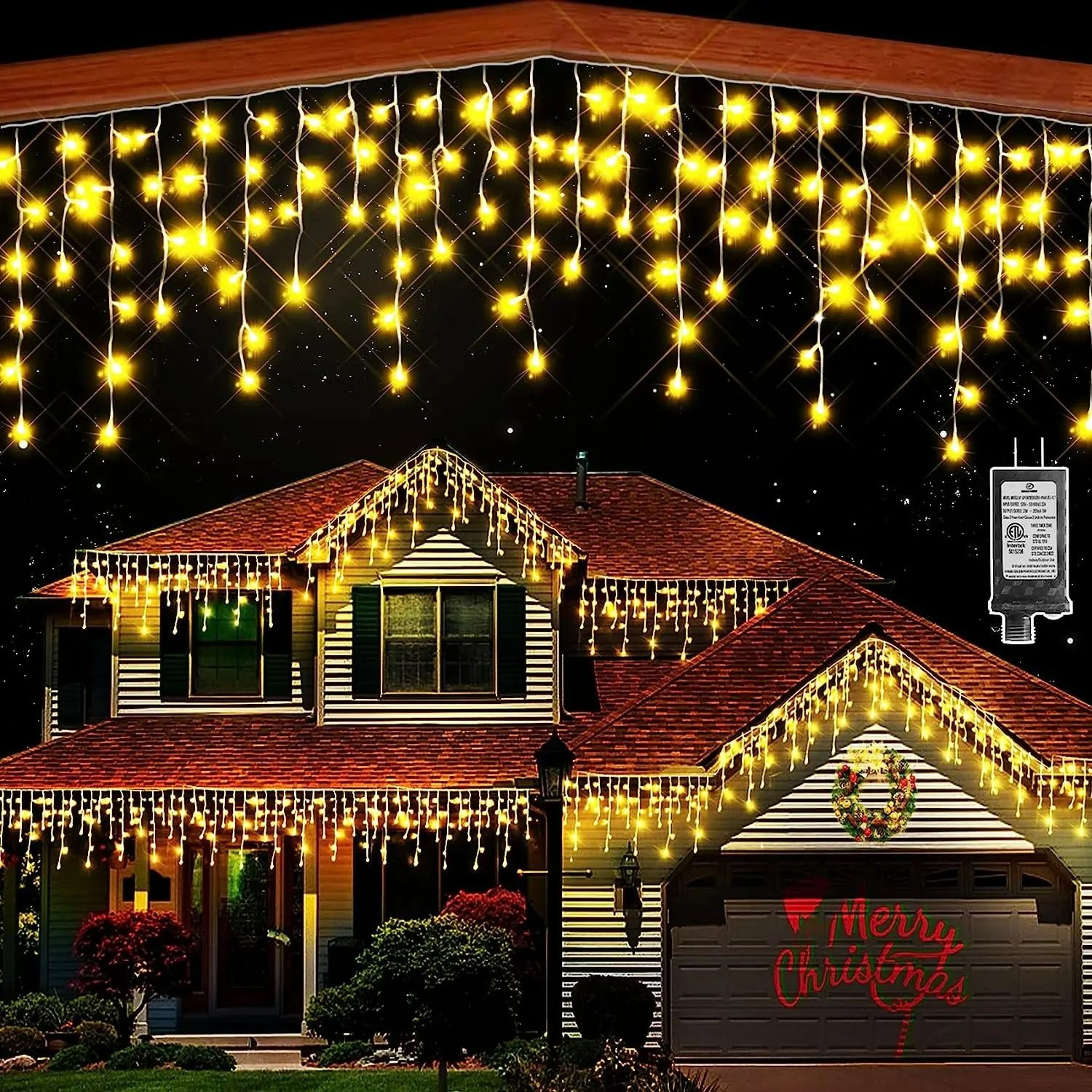 LowVoltage Safety Icicle Curtain Lights Outdoor Eaves String Lights 9
