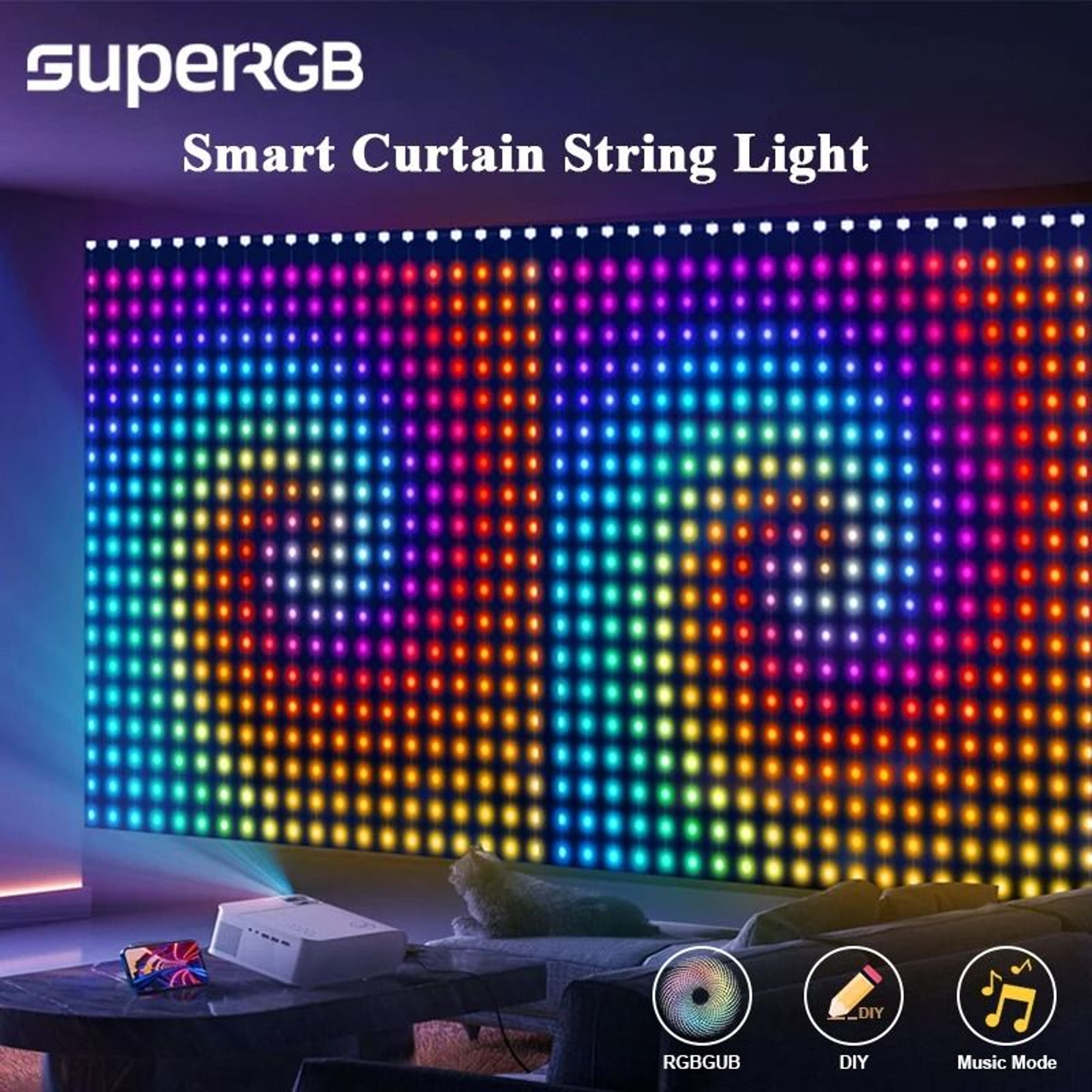 PrismGrid Smart RGB AppControlled Curtain Lights 2Pack 0
