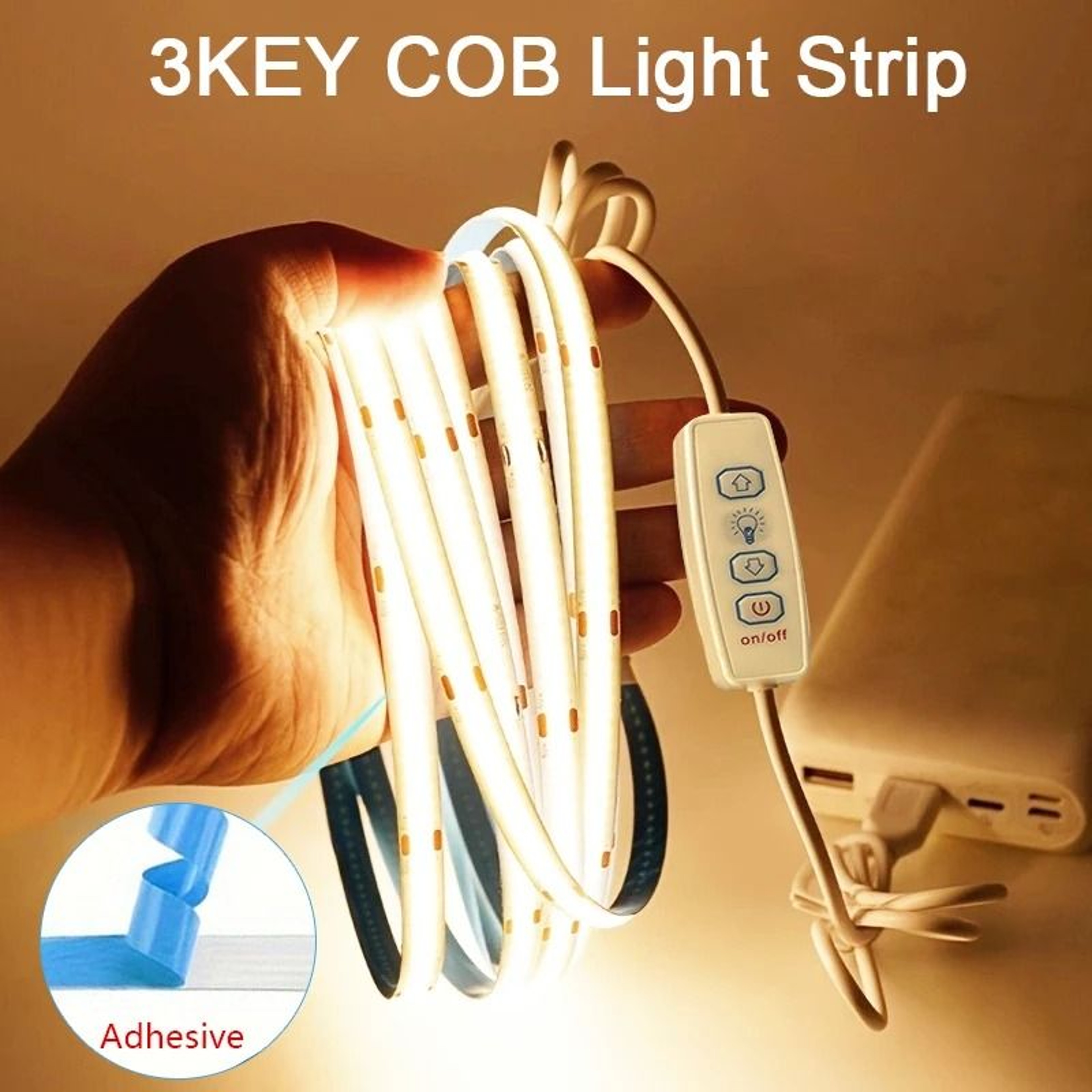 5V USB COB LED Strip Light With 3Key Dimmer 1