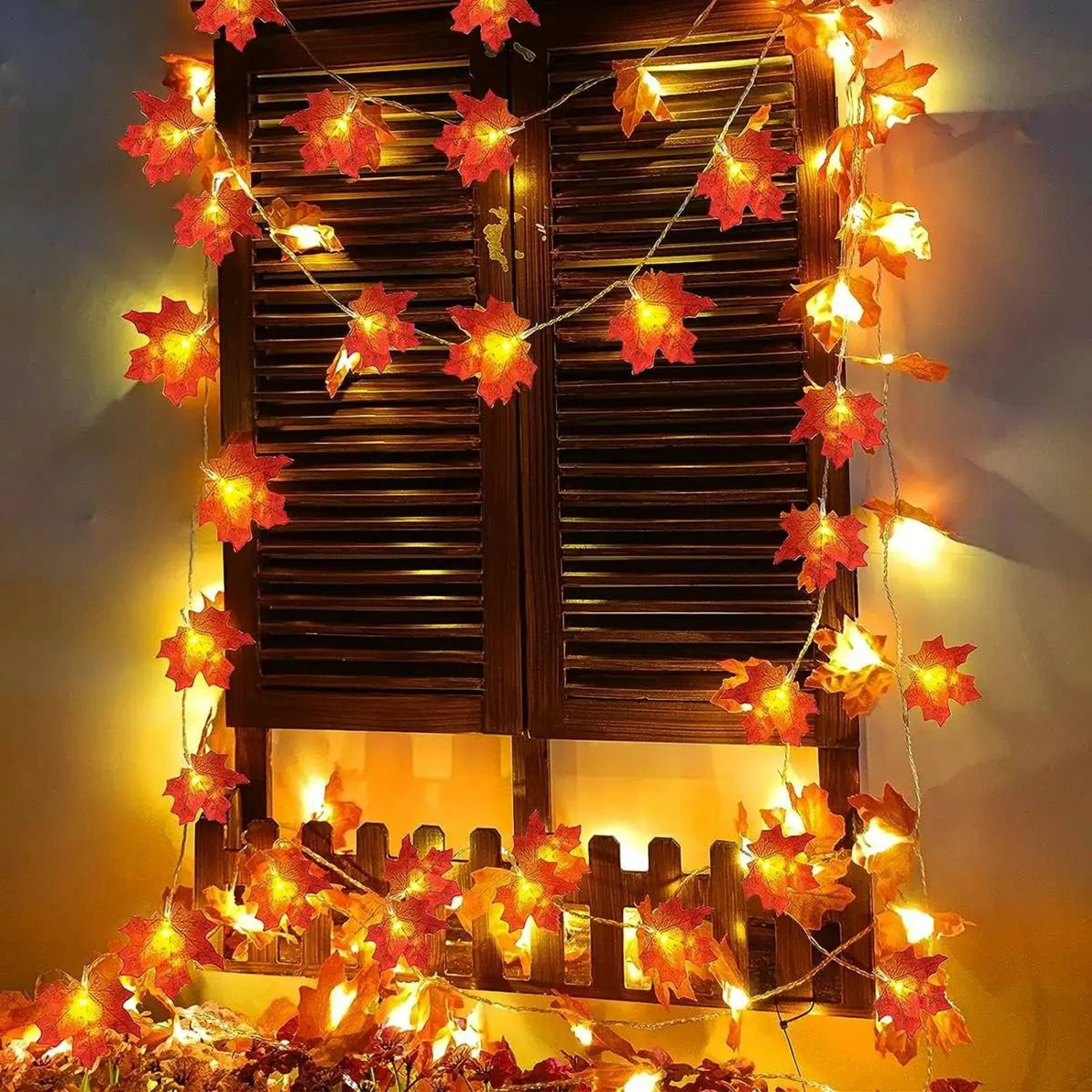 BatteryOperated Outdoor Maple Leaf LED String Lights 4
