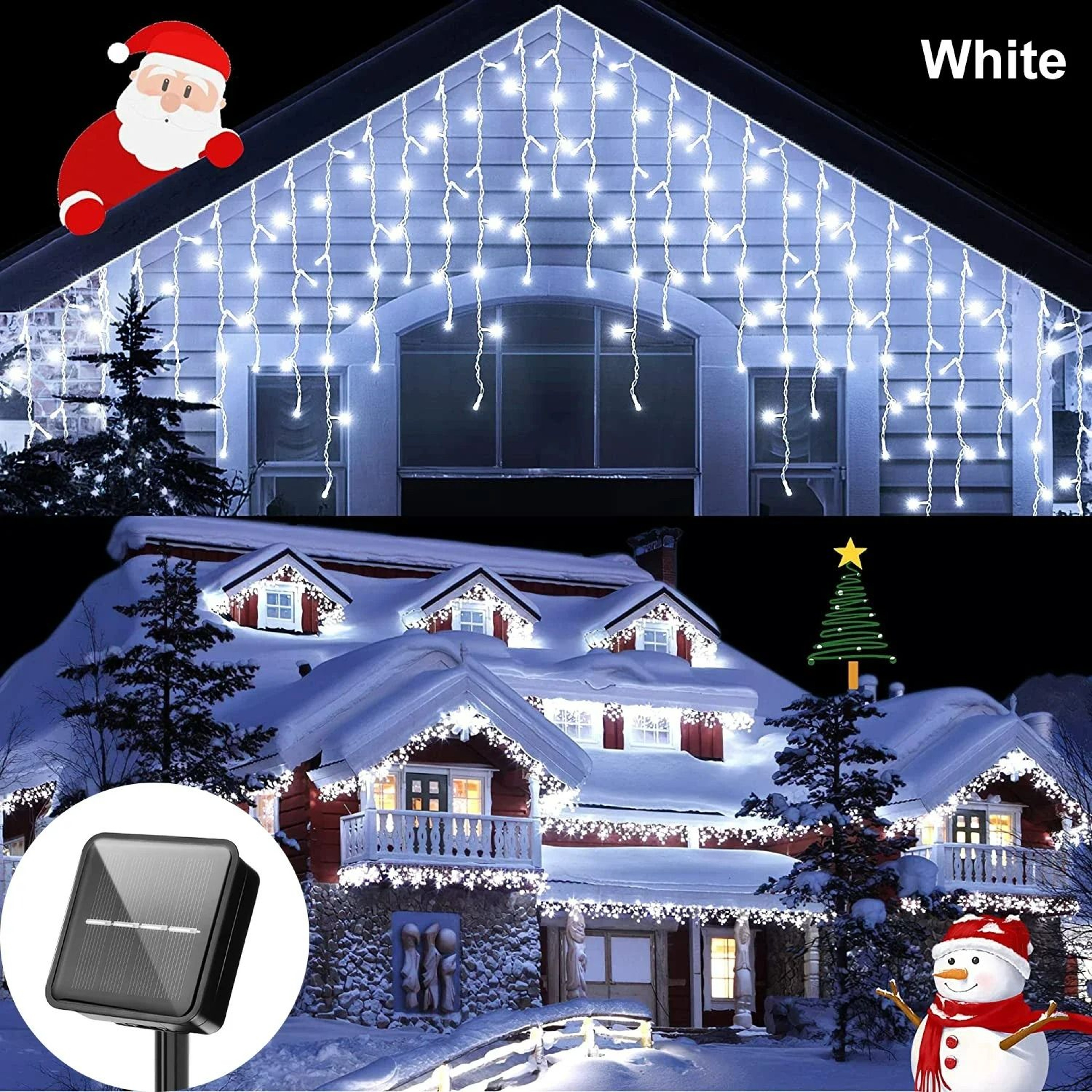 Solar Outdoor Icicle Curtain String Lights 7