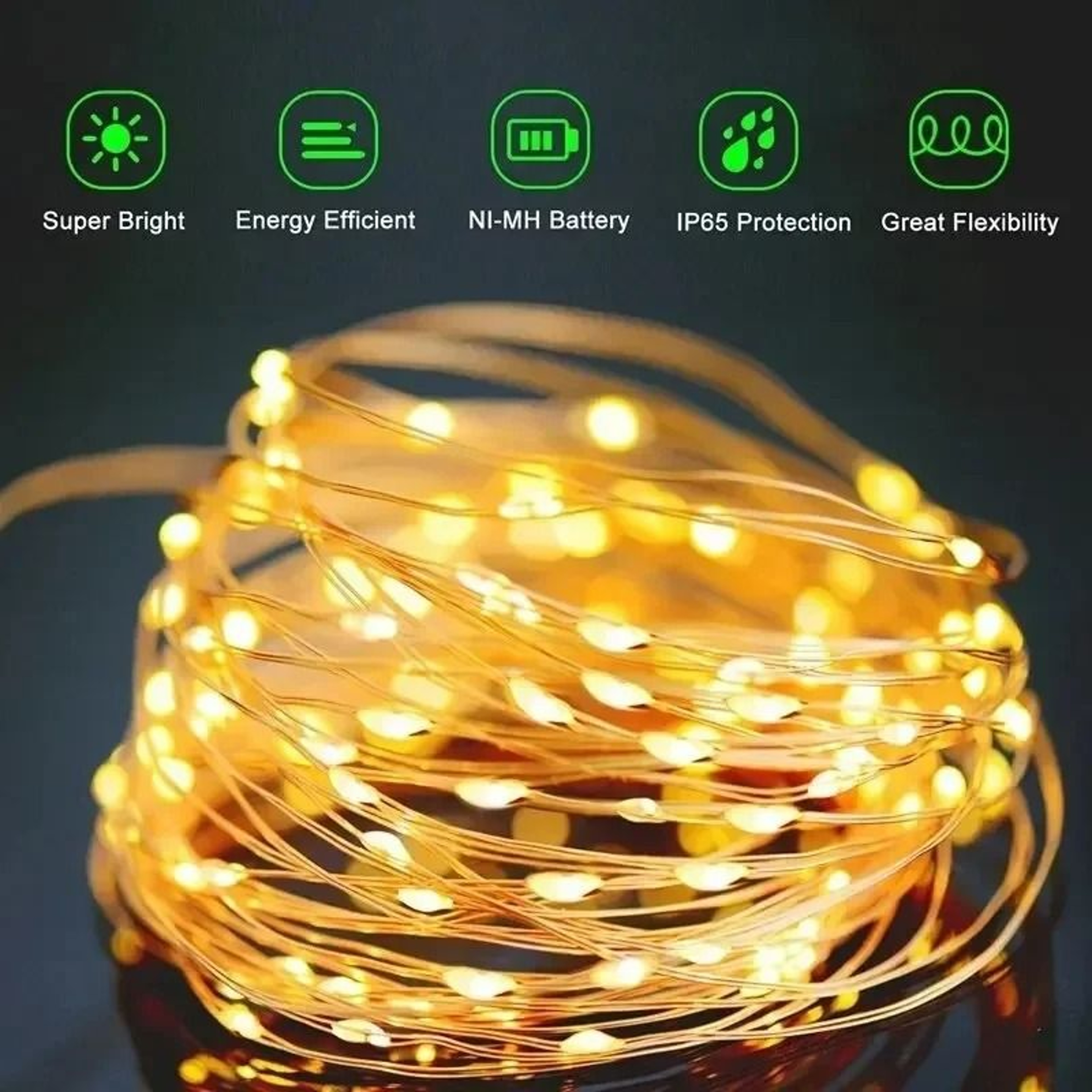Solar Outdoor Copper Wire LED Fairy String Lights 2