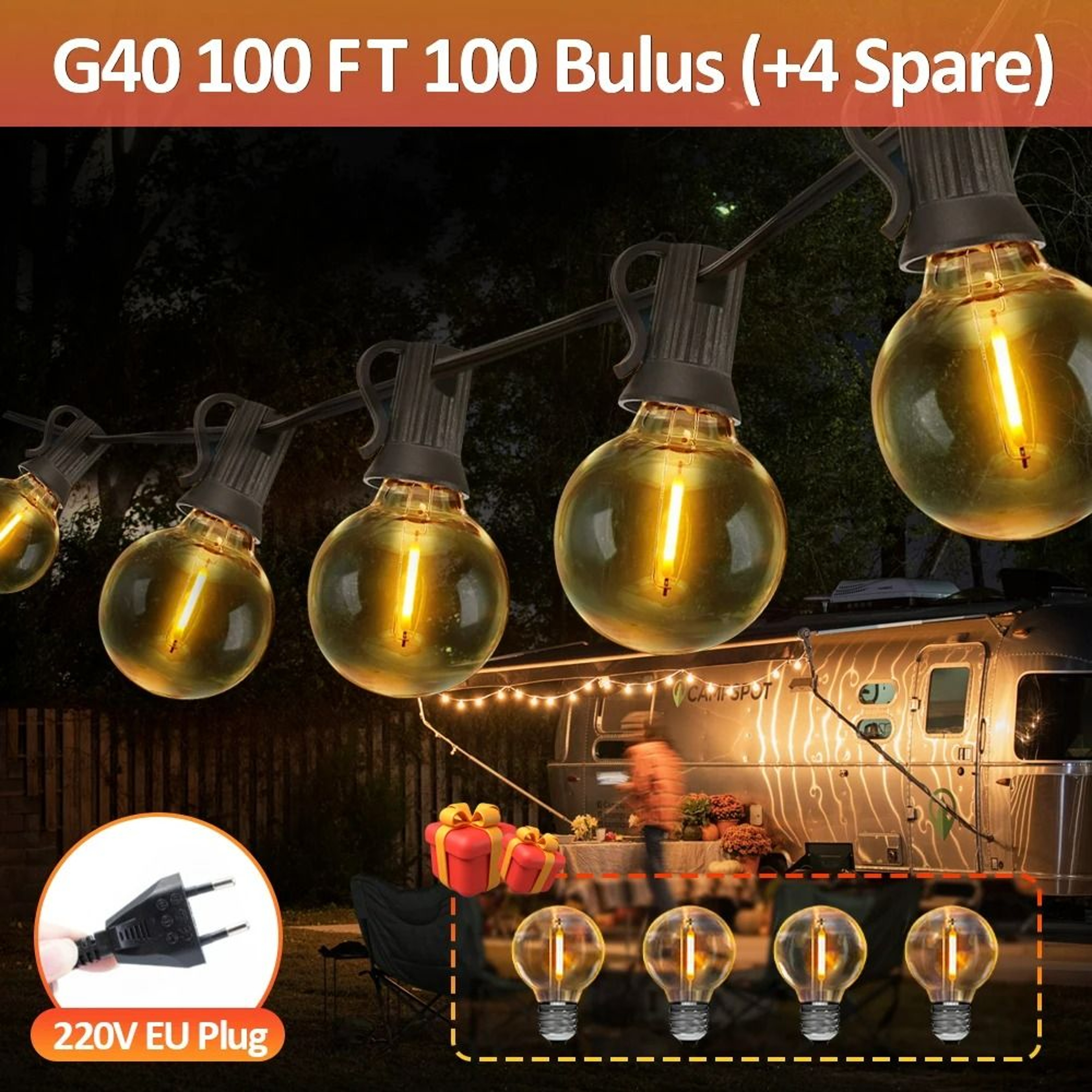 G40 Outdoor Commercial LED Globe String Lights Shatterproof 7