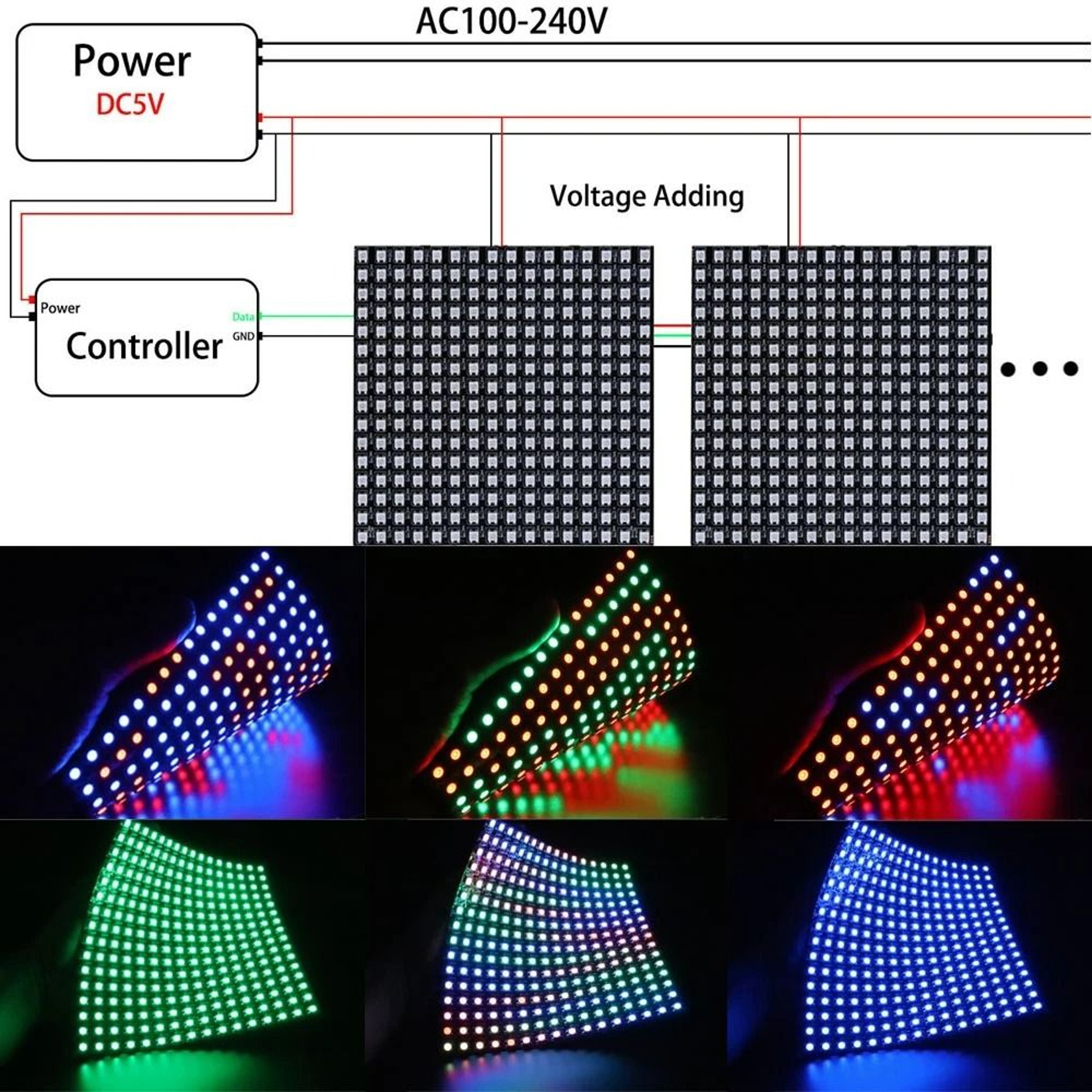 WS2812B RGB Individually Addressable Flexible LED Matrix Panel 5V 6