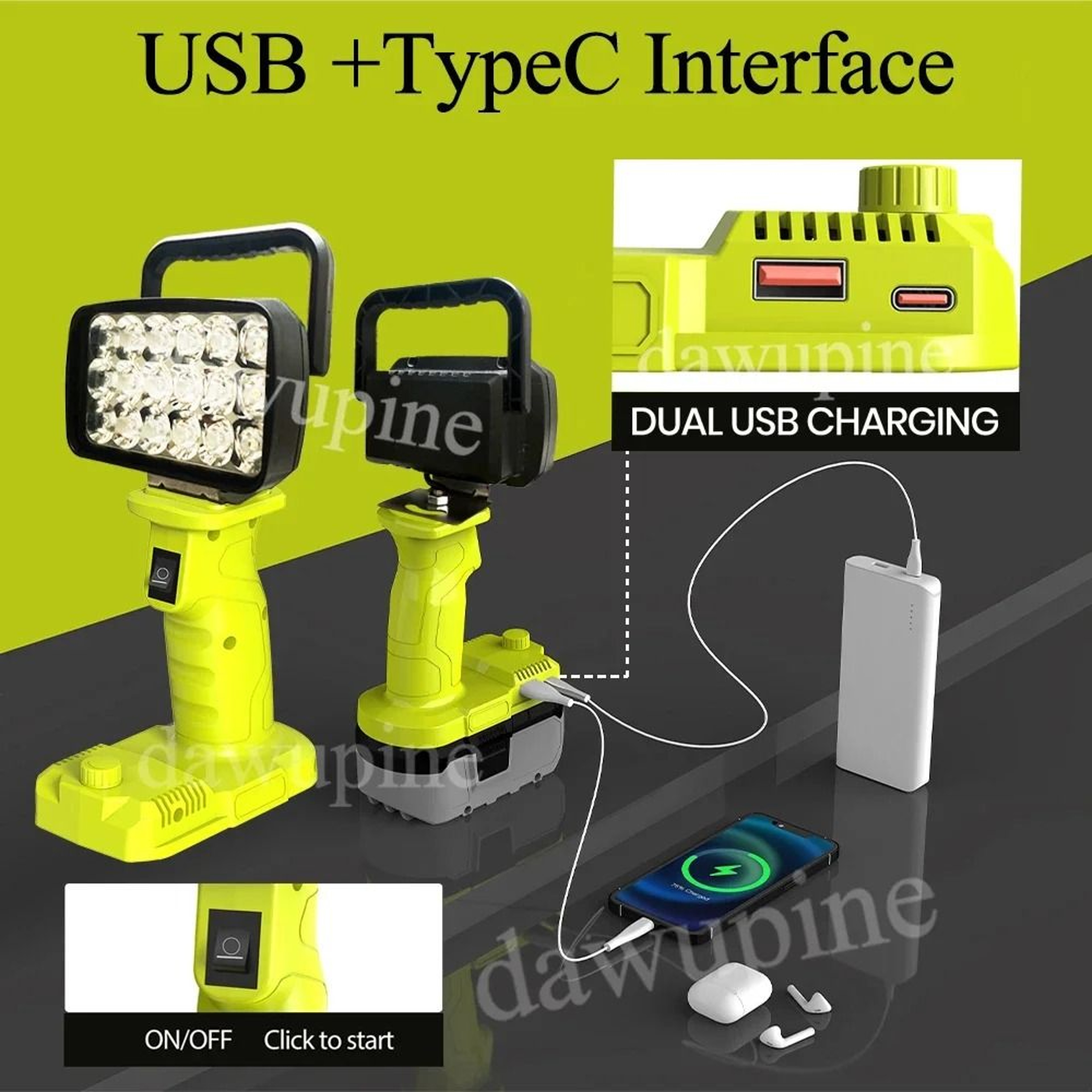18LED Cordless Handheld Work Light  Searchlight For 18V Power Tool Battery 3