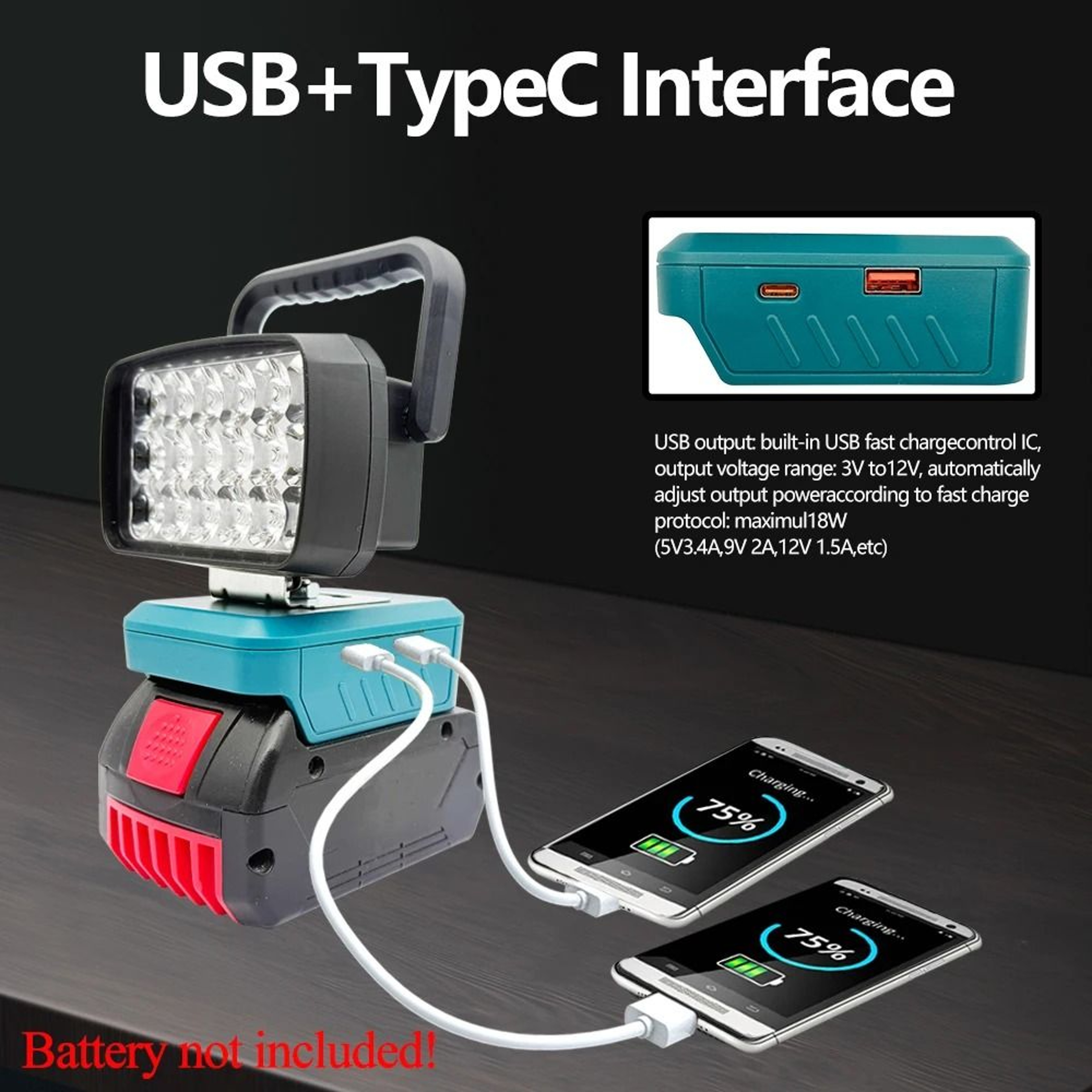 Bosch 18V Compatible Cordless LED Work Light  Handheld Spotlight 3
