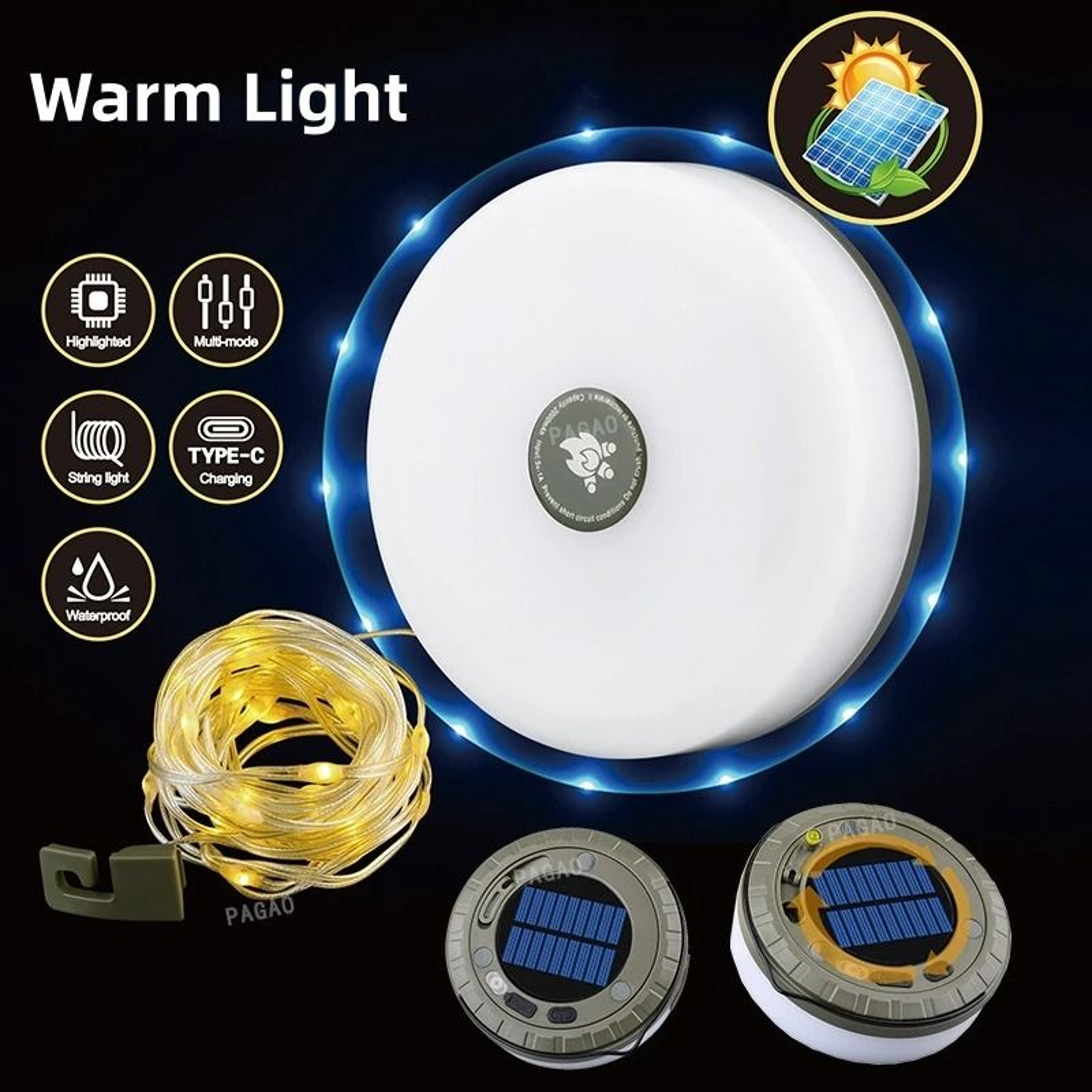 Retractable Solar Camping Light  33ft RGB String Lights 7