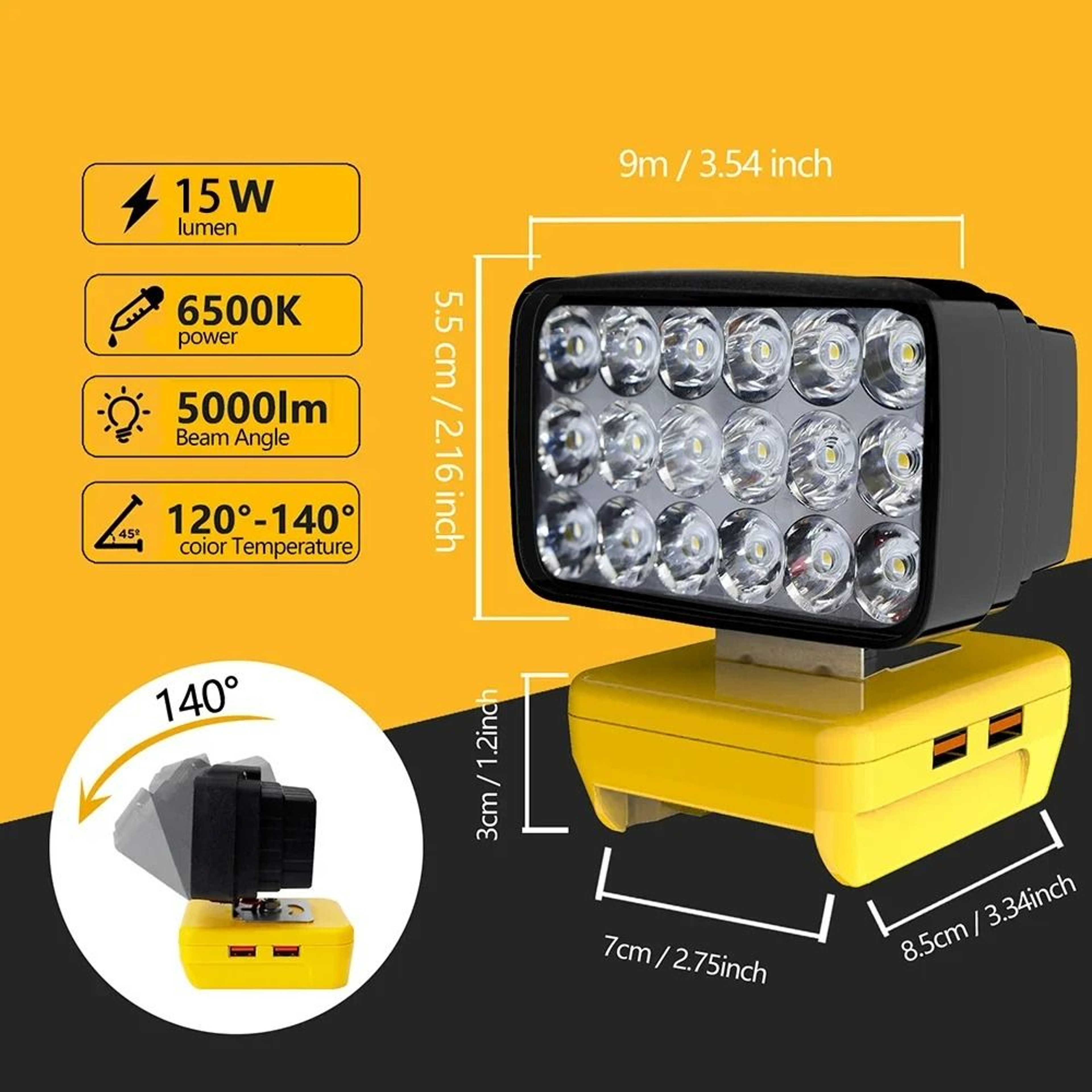 18LED 18V60V Cordless Job Site Spotlight  Work Light 3