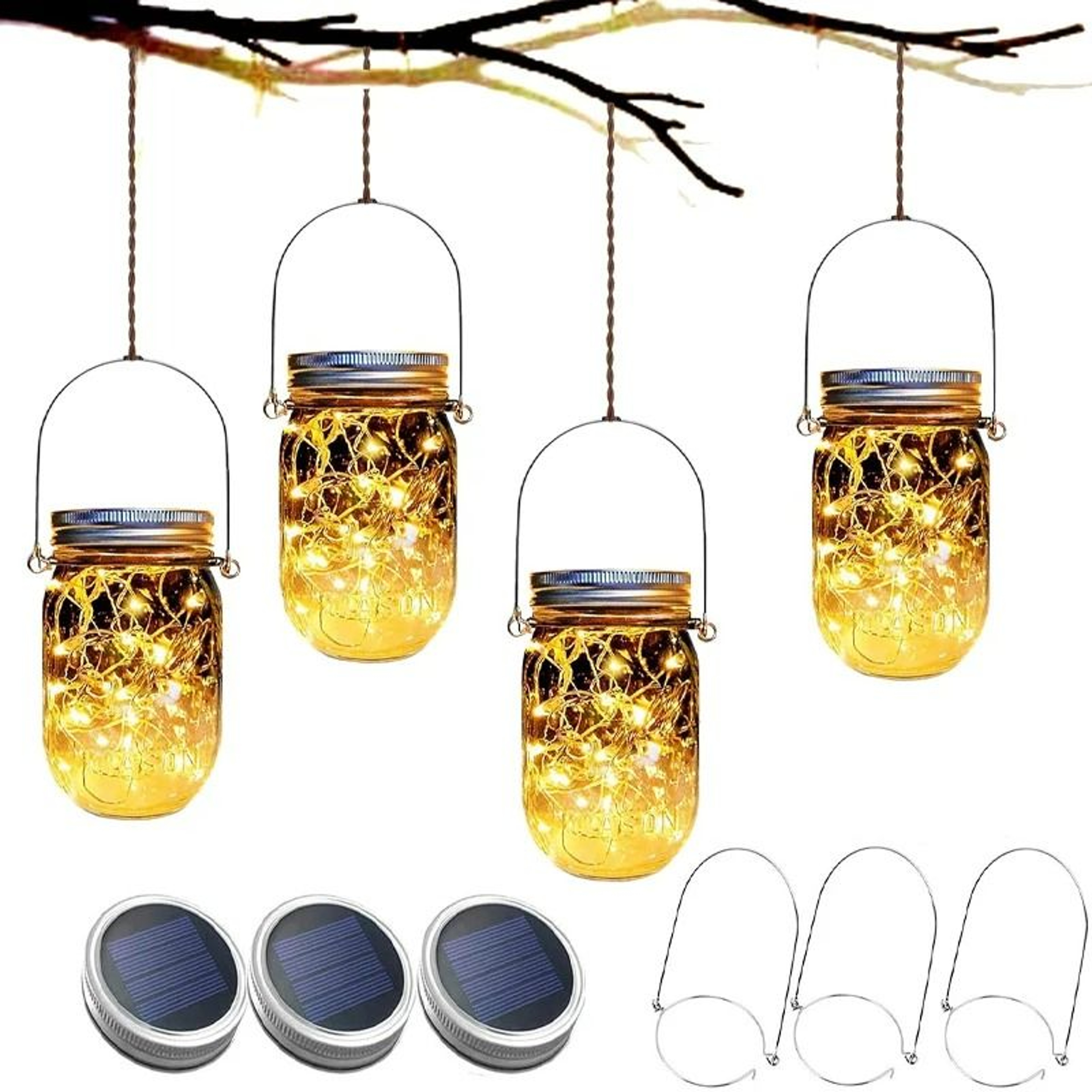 20LED Solar Mason Jar Lid String Lights With Hanging Handles 0