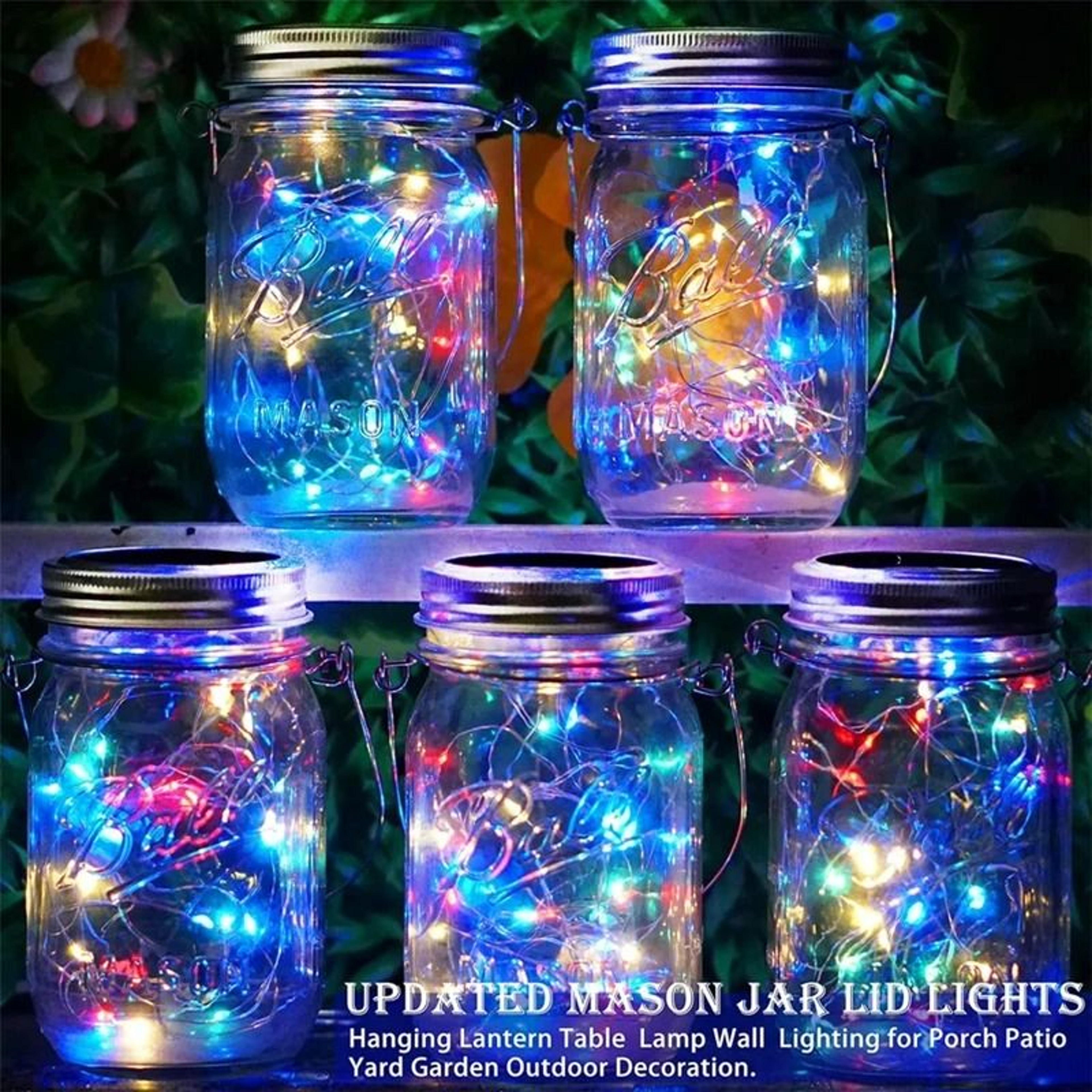 20LED Solar Mason Jar Lid String Lights With Hanging Handles 3