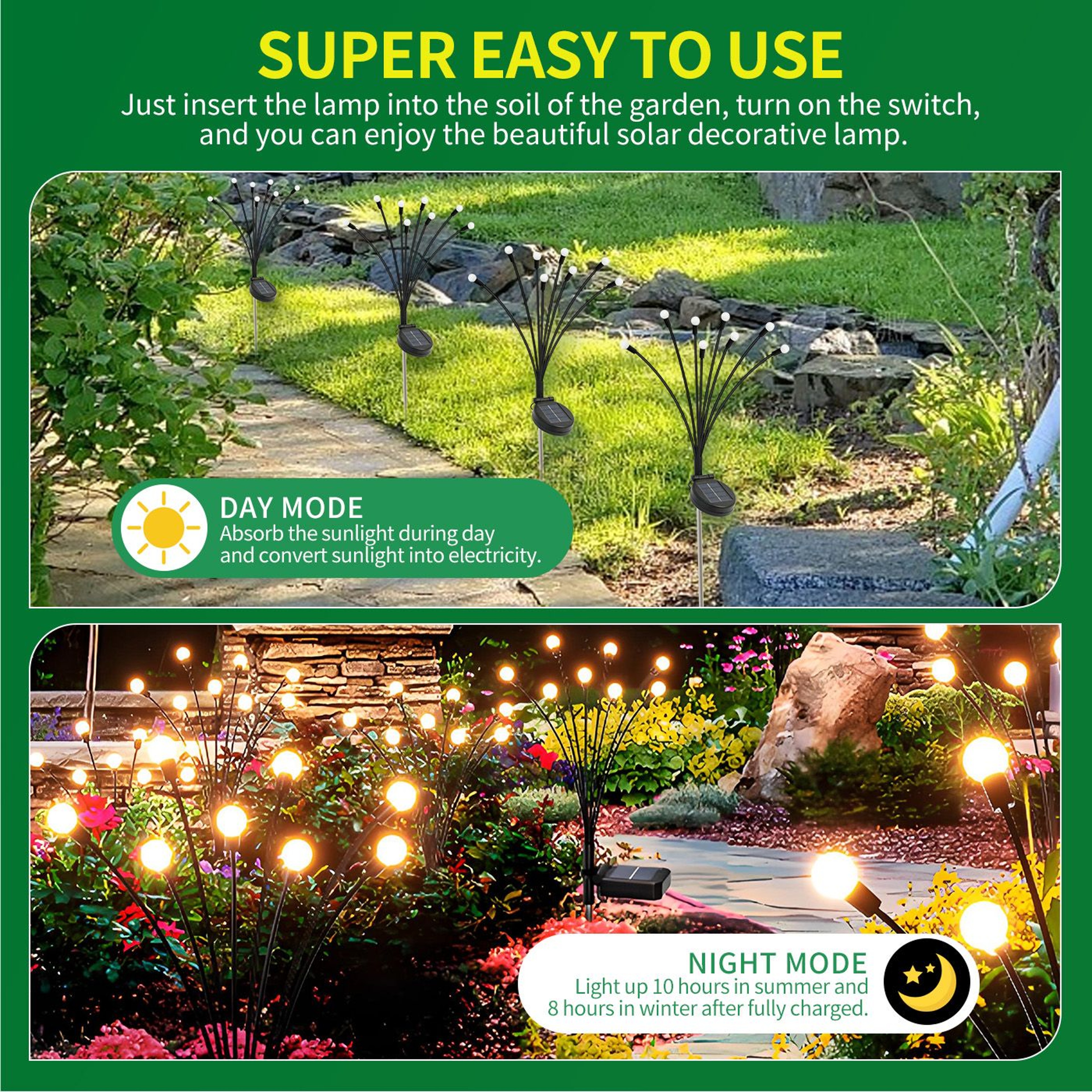 8Head Solar Firefly Garden Lights 2 Pack  16 LED 5