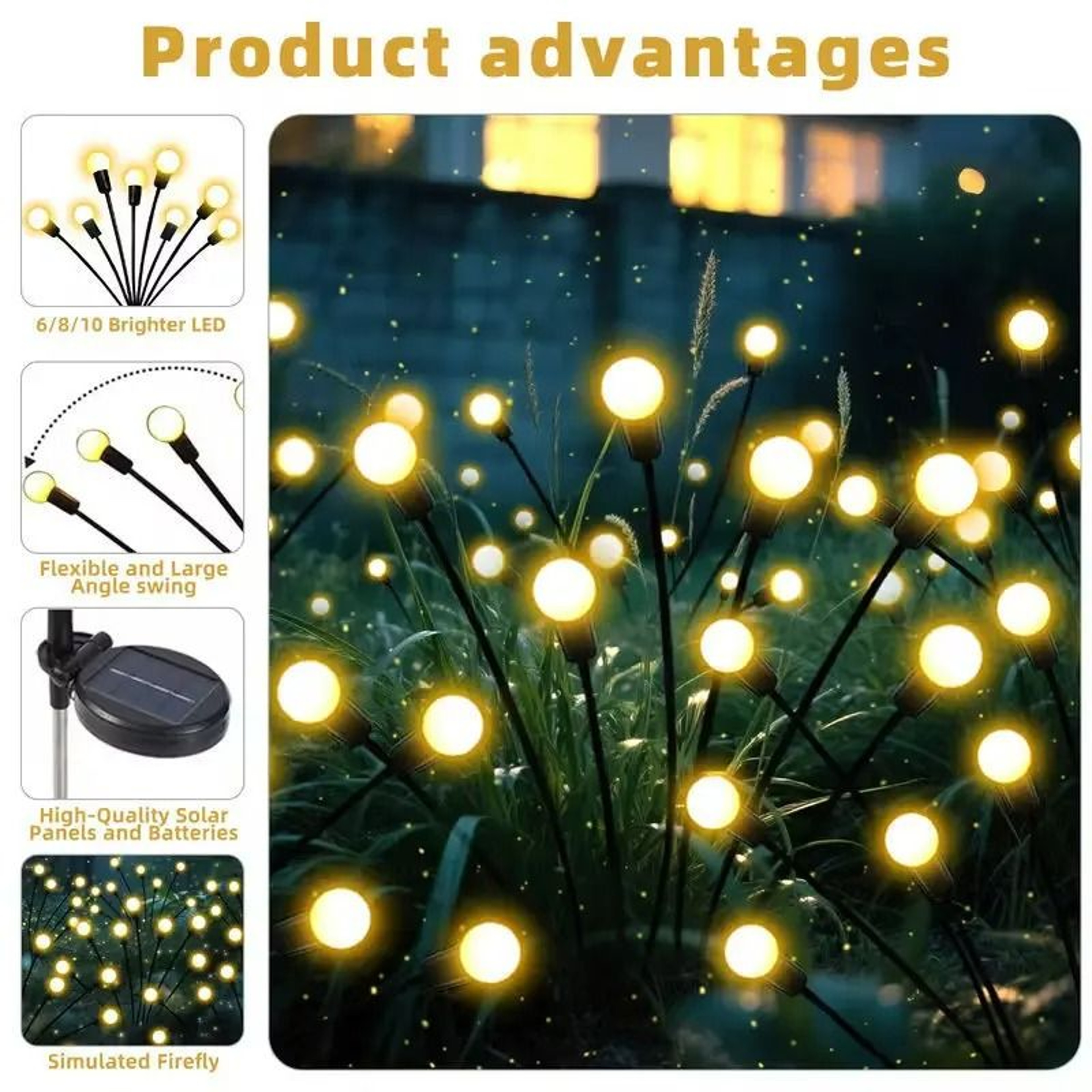 Outdoor LED Solar Firefly Sway Lights  Garden Pathway Decor Stake 4