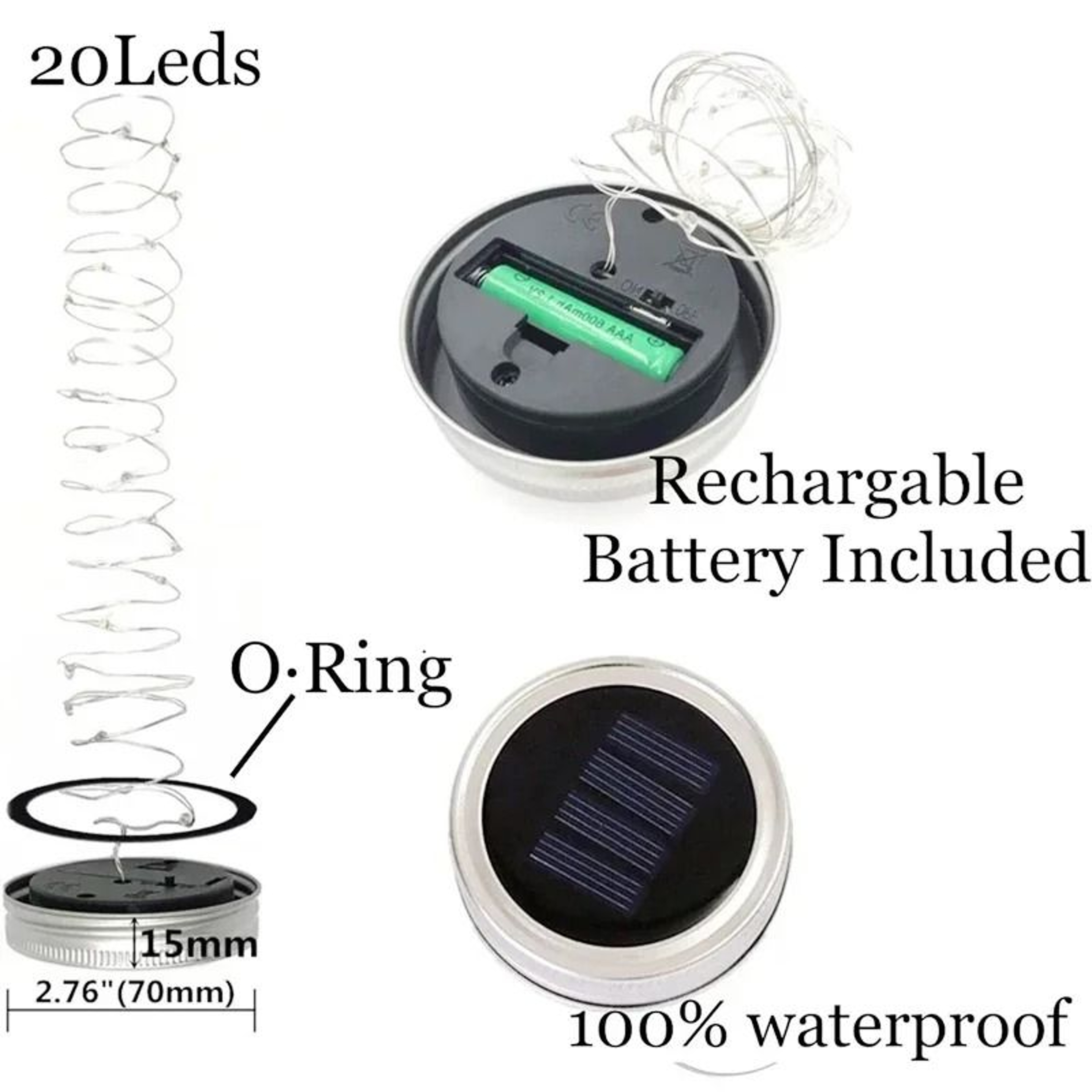 Solar Mason Jar Lid String Lights With Stainless Steel Handles 4