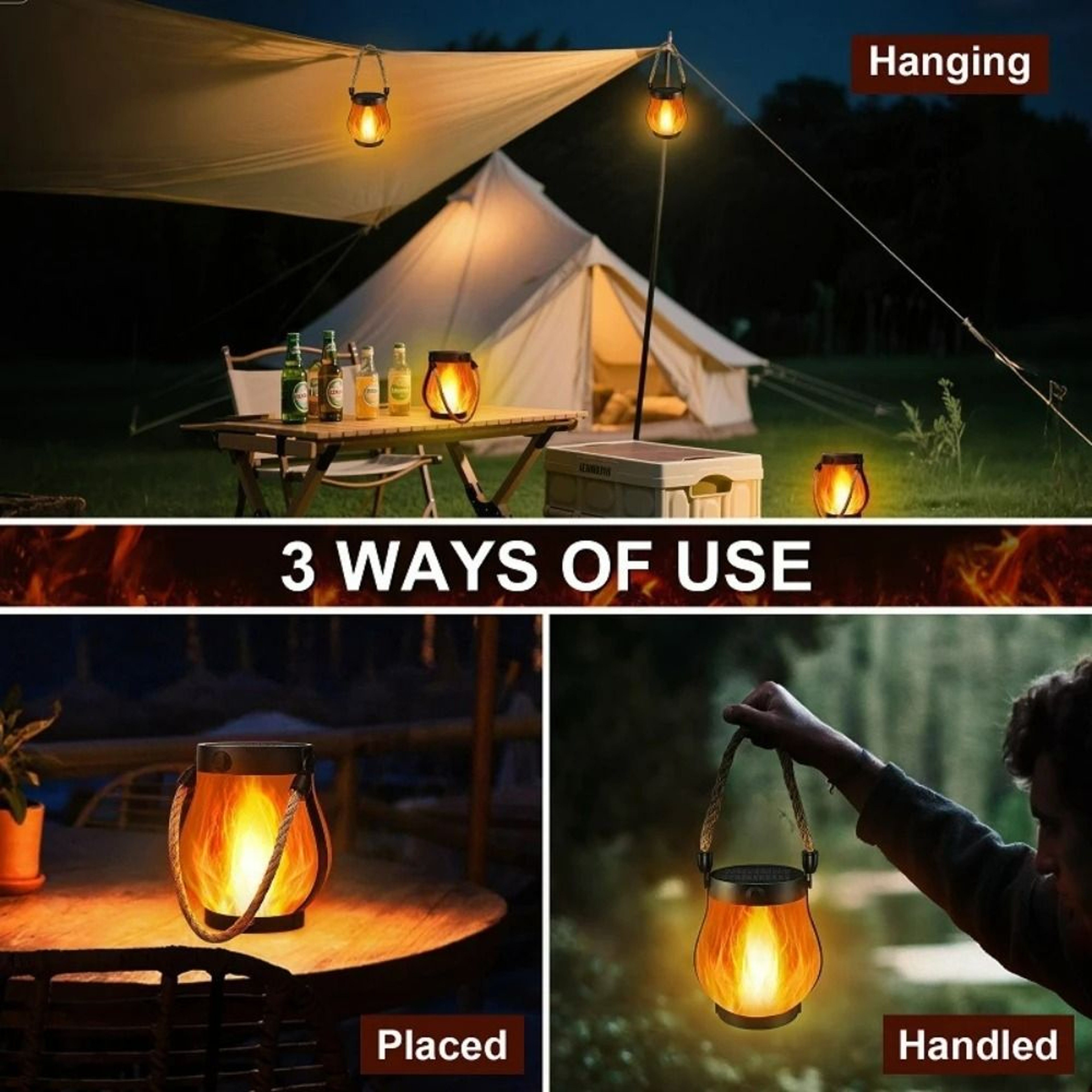 Solar Flickering Flame Hanging Lantern  Outdoor Table Decor 5