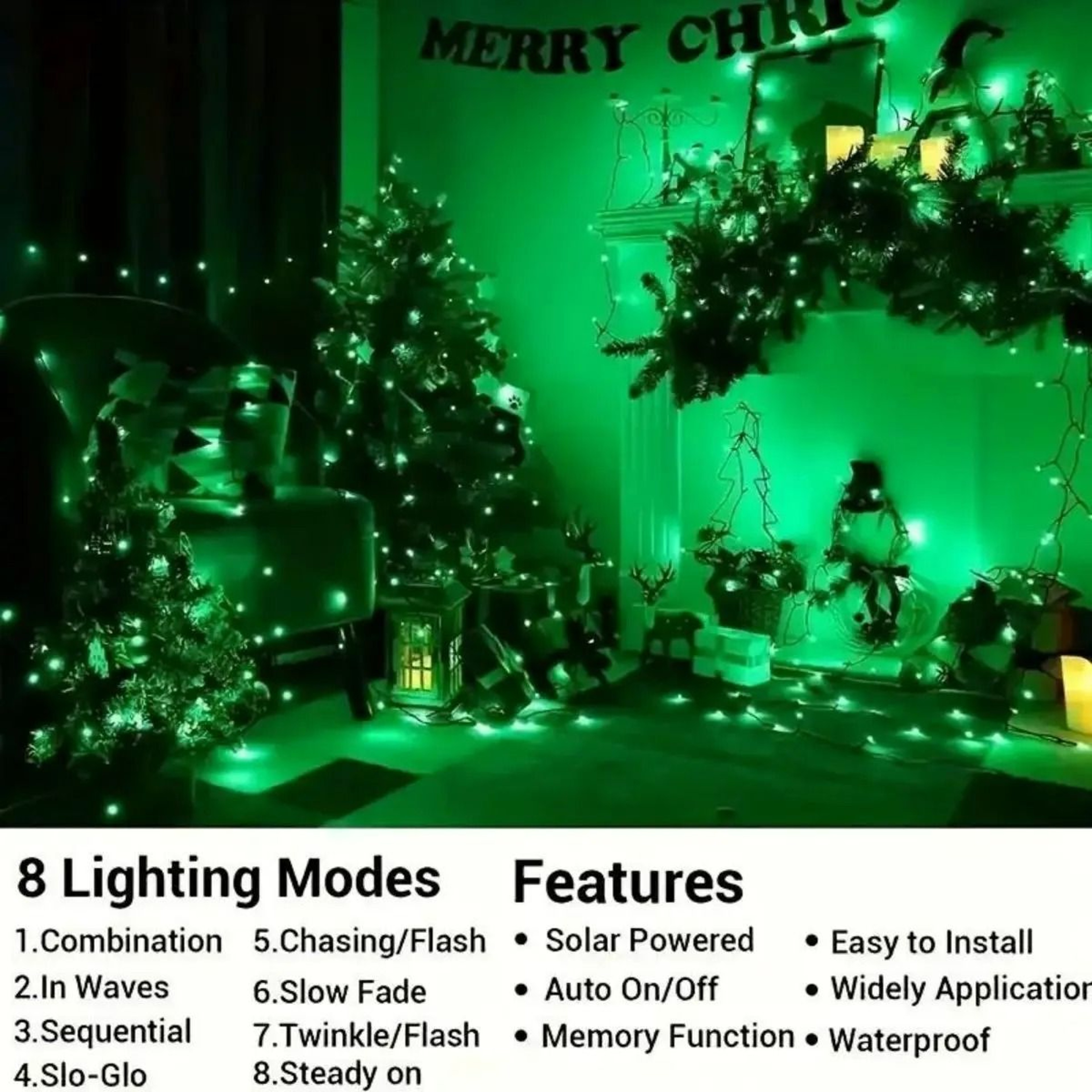 Solar Outdoor Green String Garland Lights 2