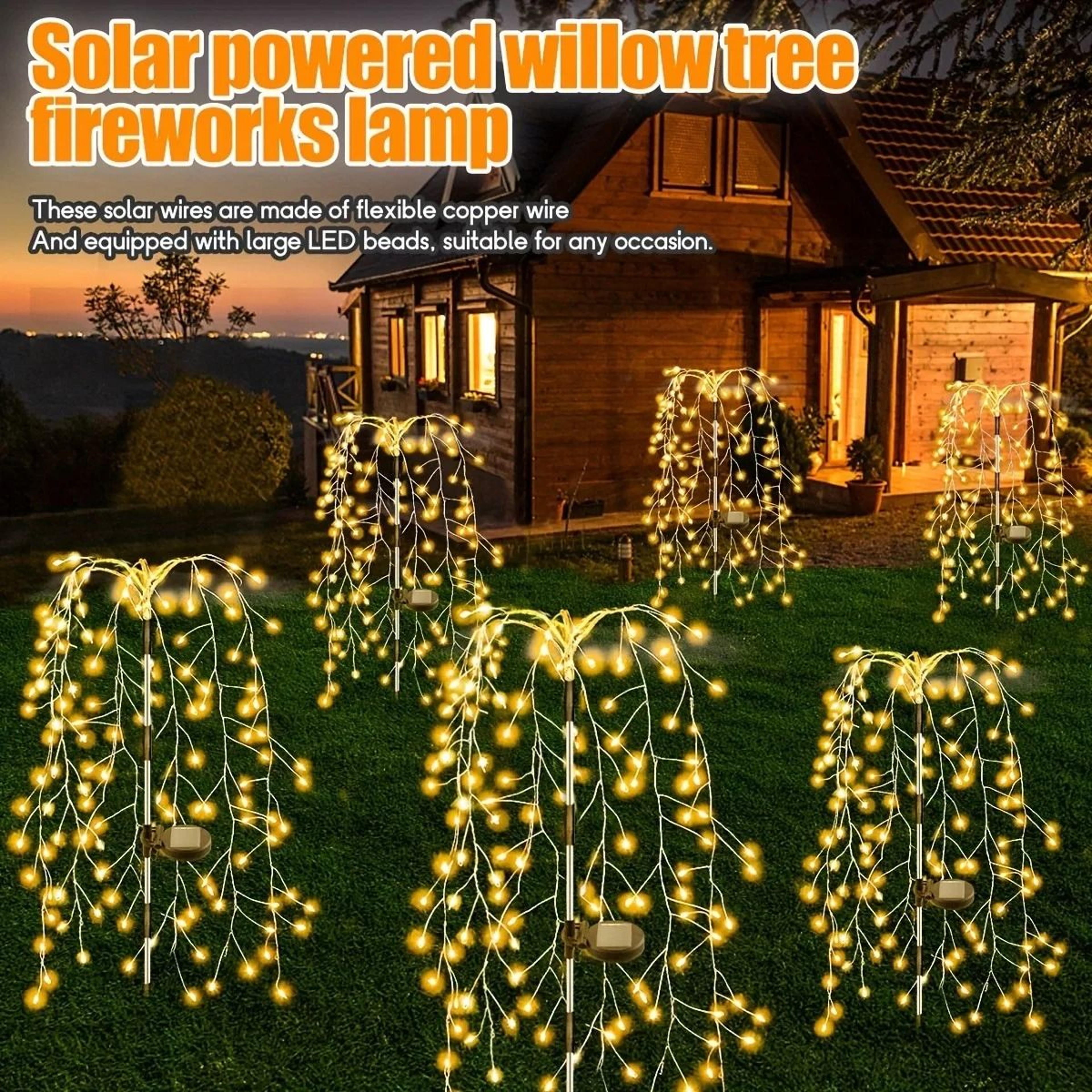 200 LED Solar Outdoor Firecracker Willow String Lights 0