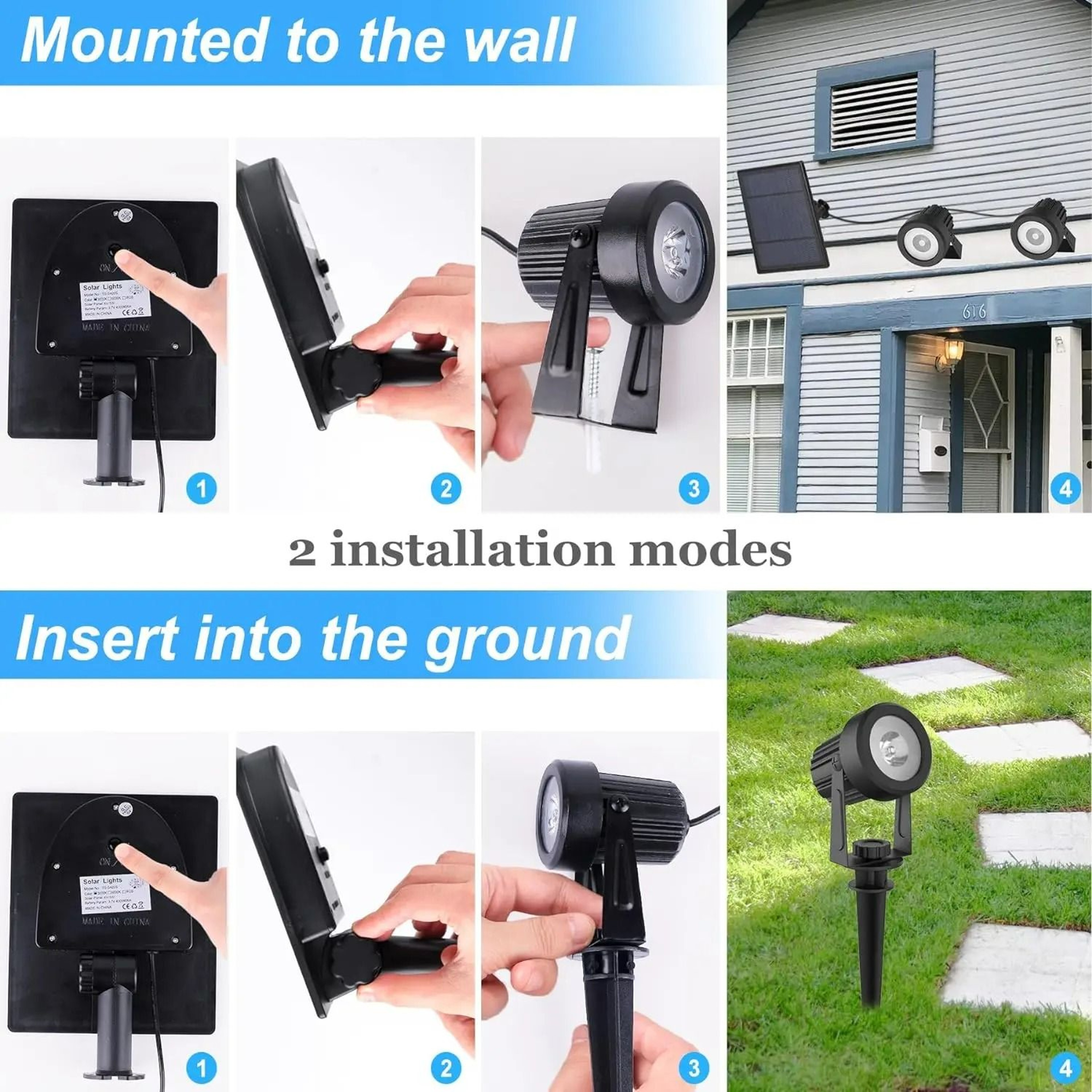Solar Outdoor Adjustable LED Landscape Spotlight 4Pcs Set 5