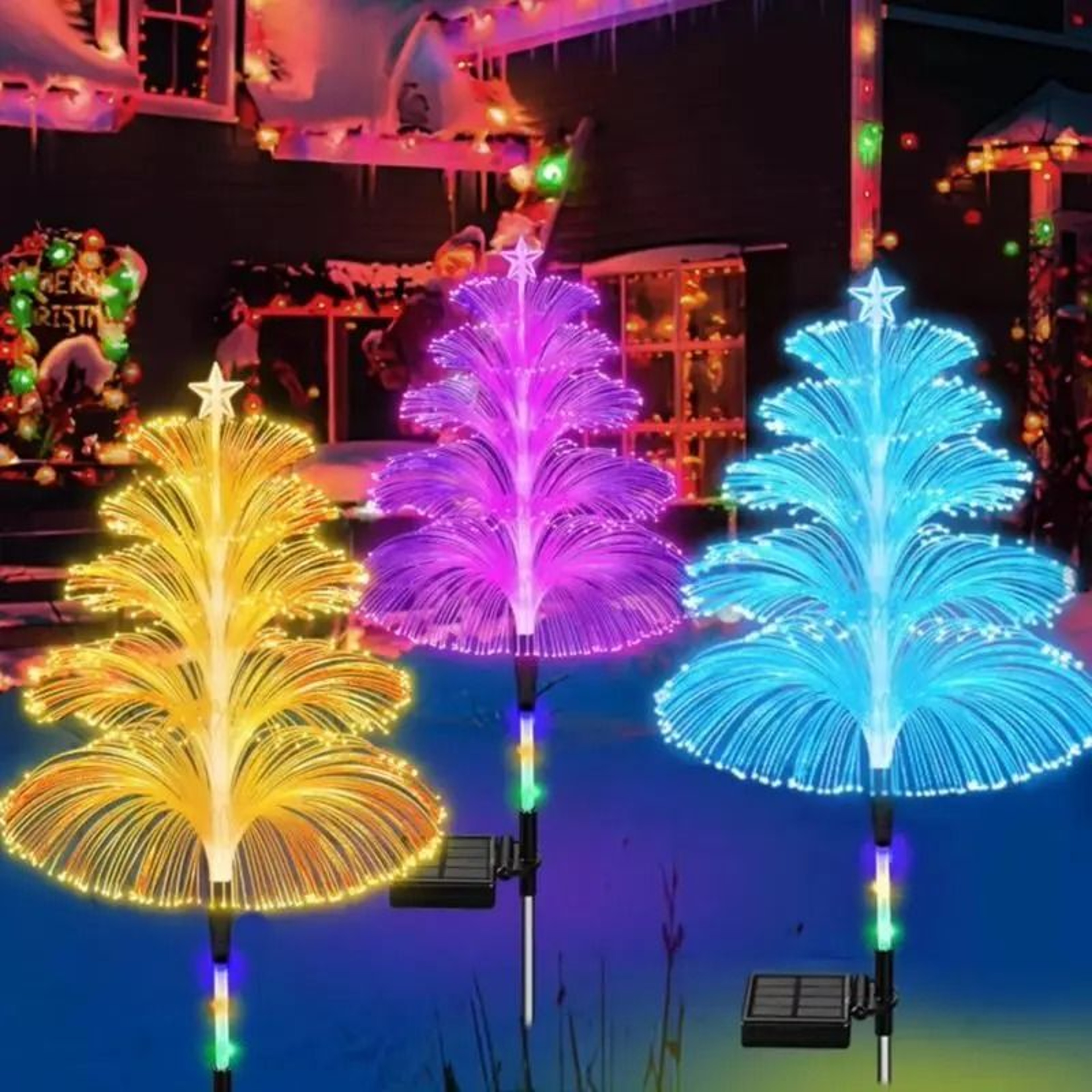 Solar Optical Fiber Jellyfish Garden Stake Light 0