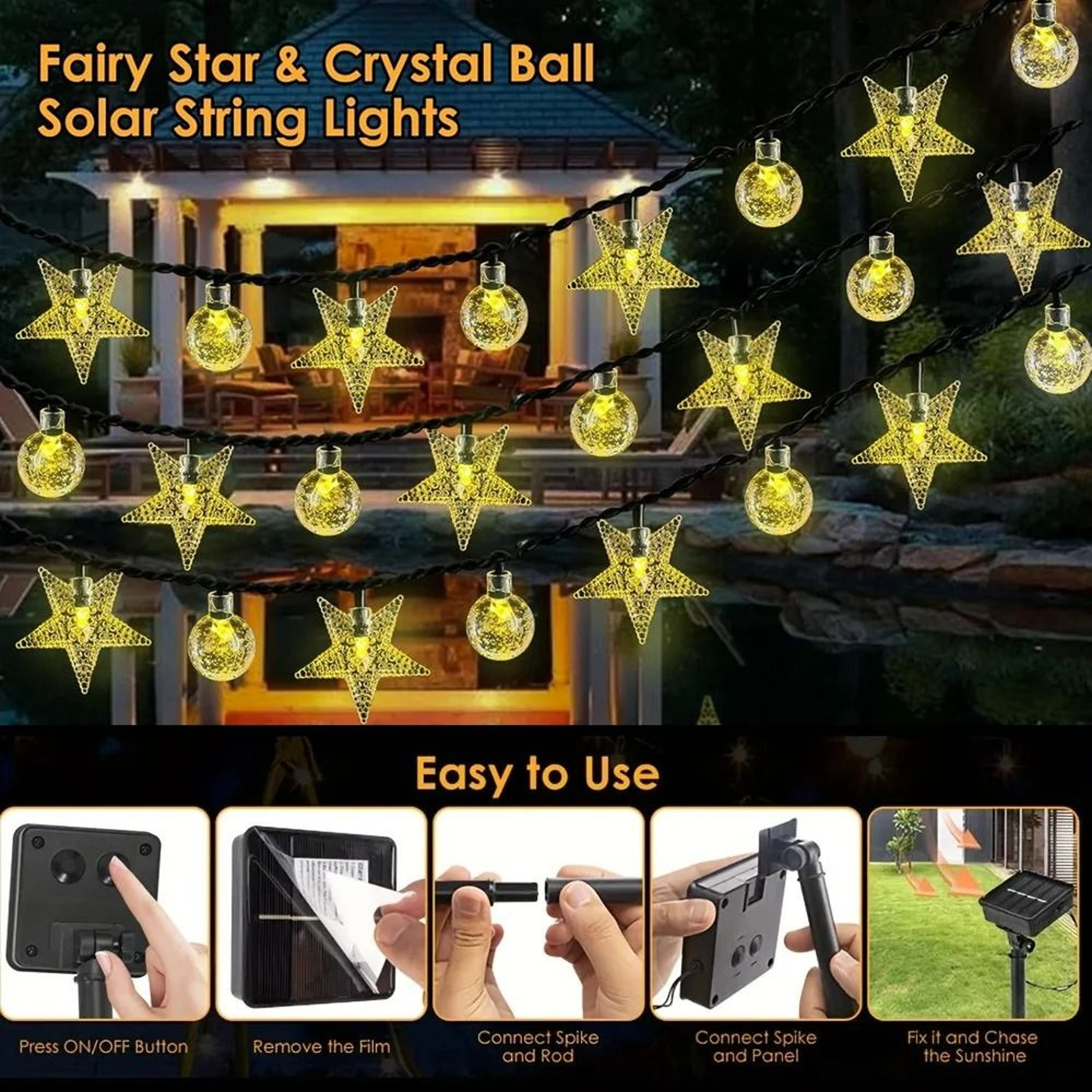 Solar Crystal Ball  Star Outdoor Decor String Lights 3