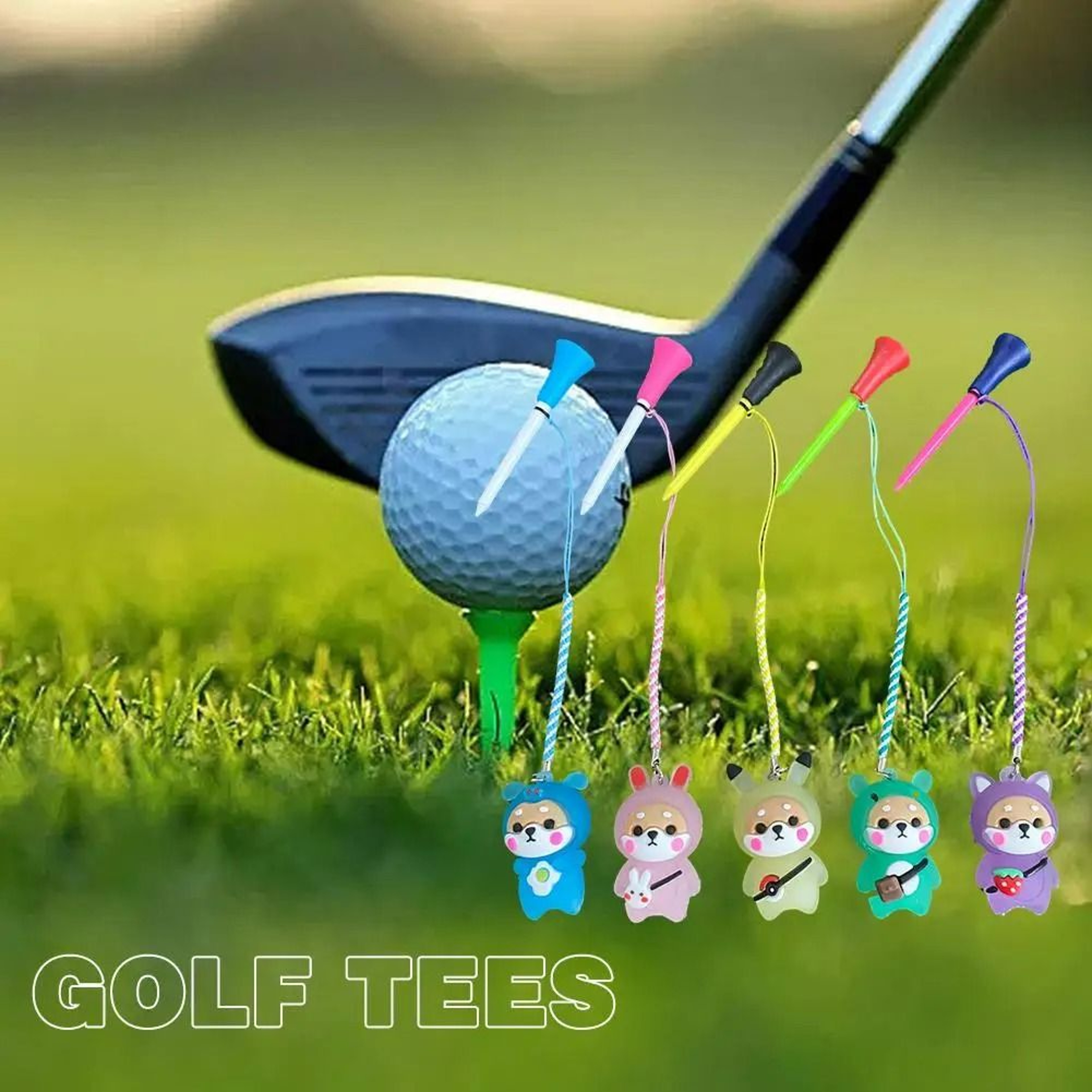 Cartoon AntiLost Golf Ball Holder And Flashing Rubber Tee Set 5