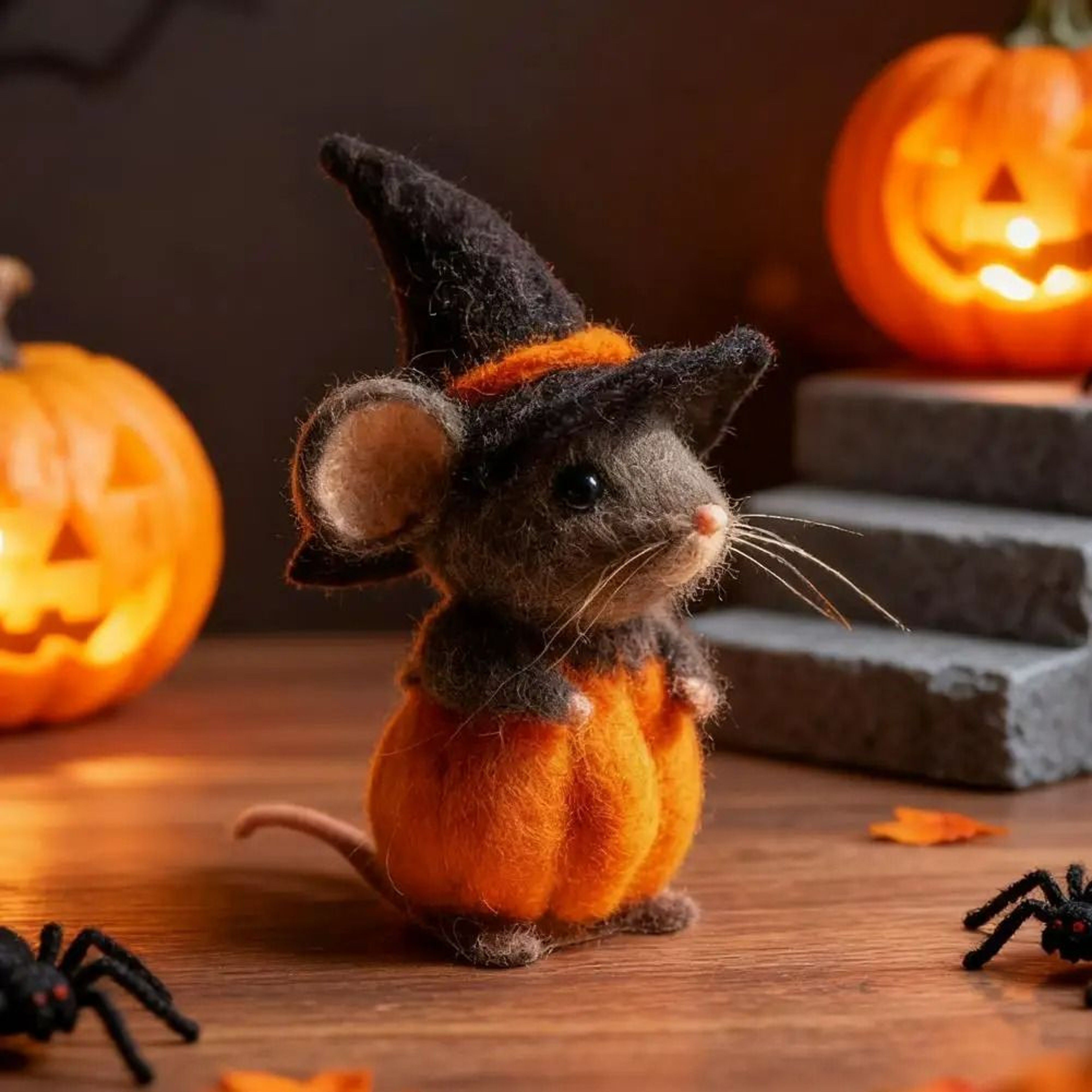 Handmade Festive Wool Felt Mouse Figurine 4