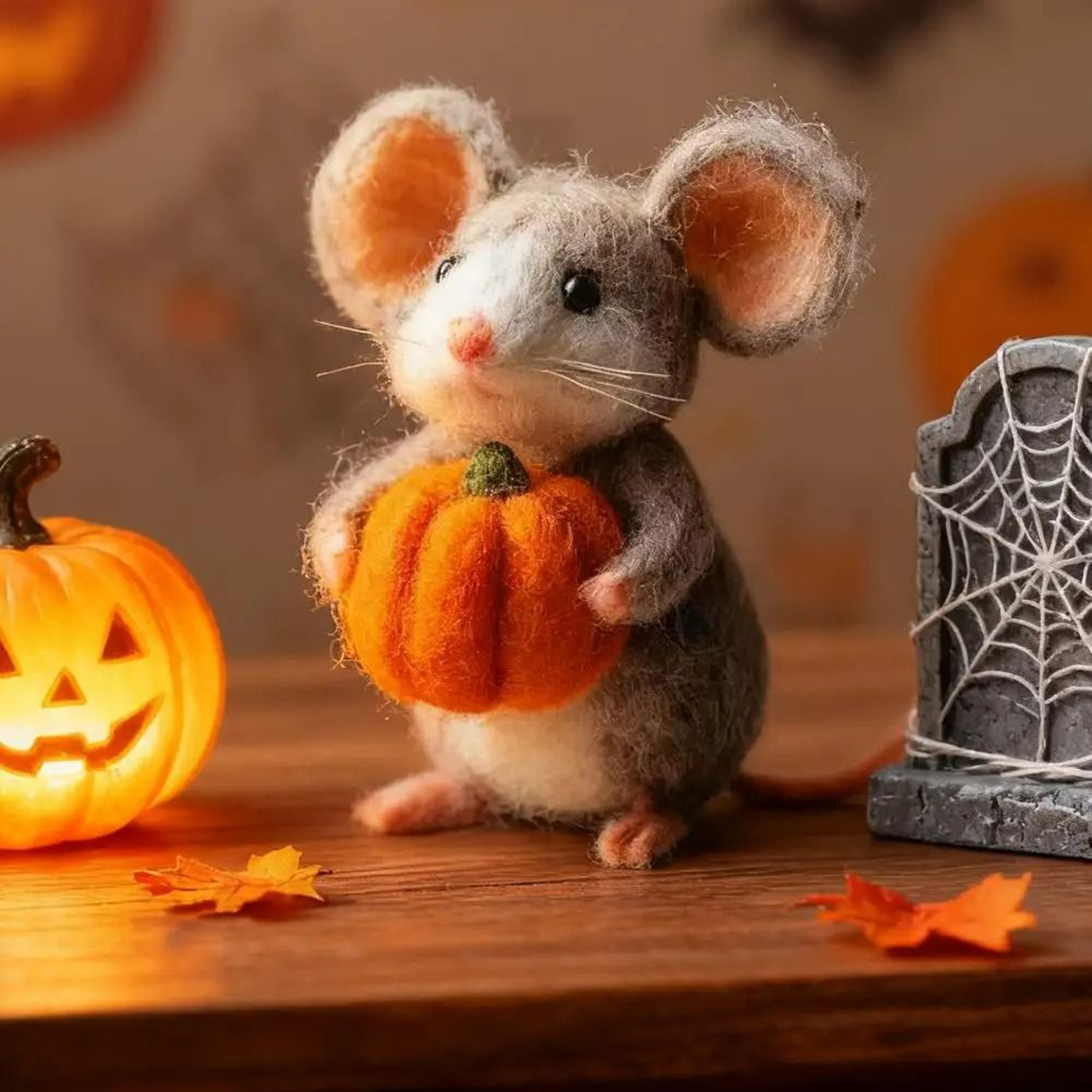 Handmade Festive Wool Felt Mouse Figurine 0