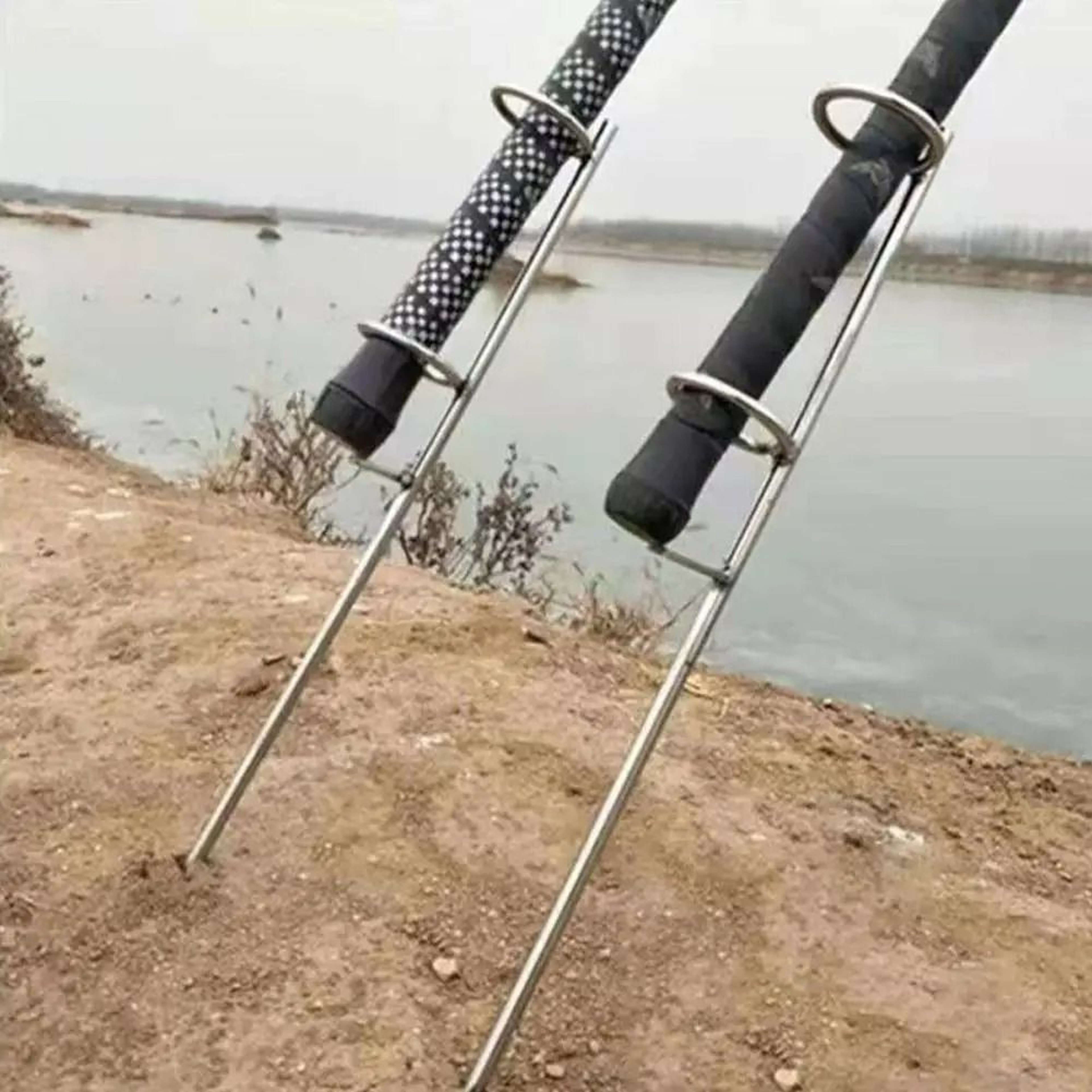 Adjustable Steel Ground Insertion Double Fishing Rod Holder 0