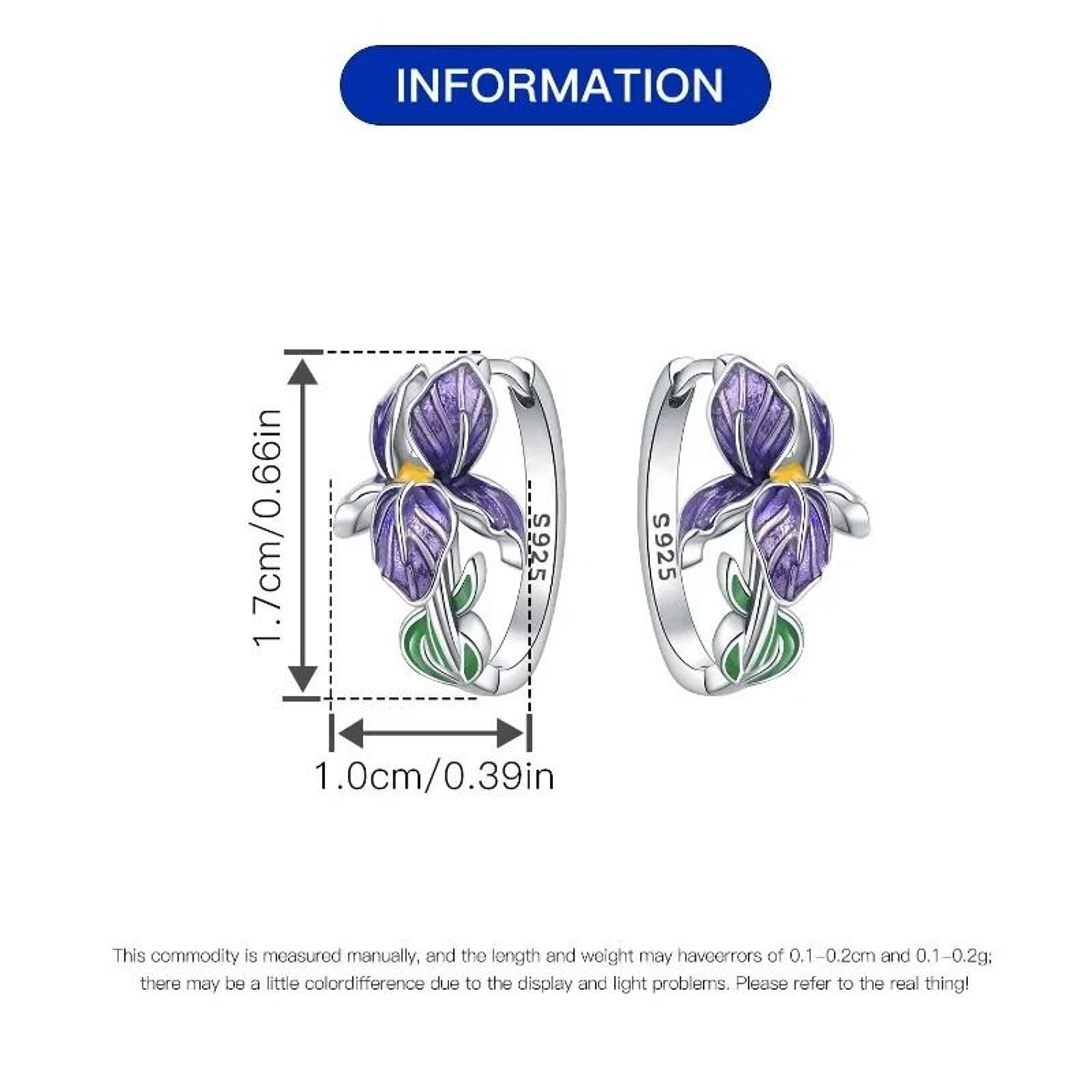 925 Sterling Silver Purple Iris Flower Drop Earrings 5