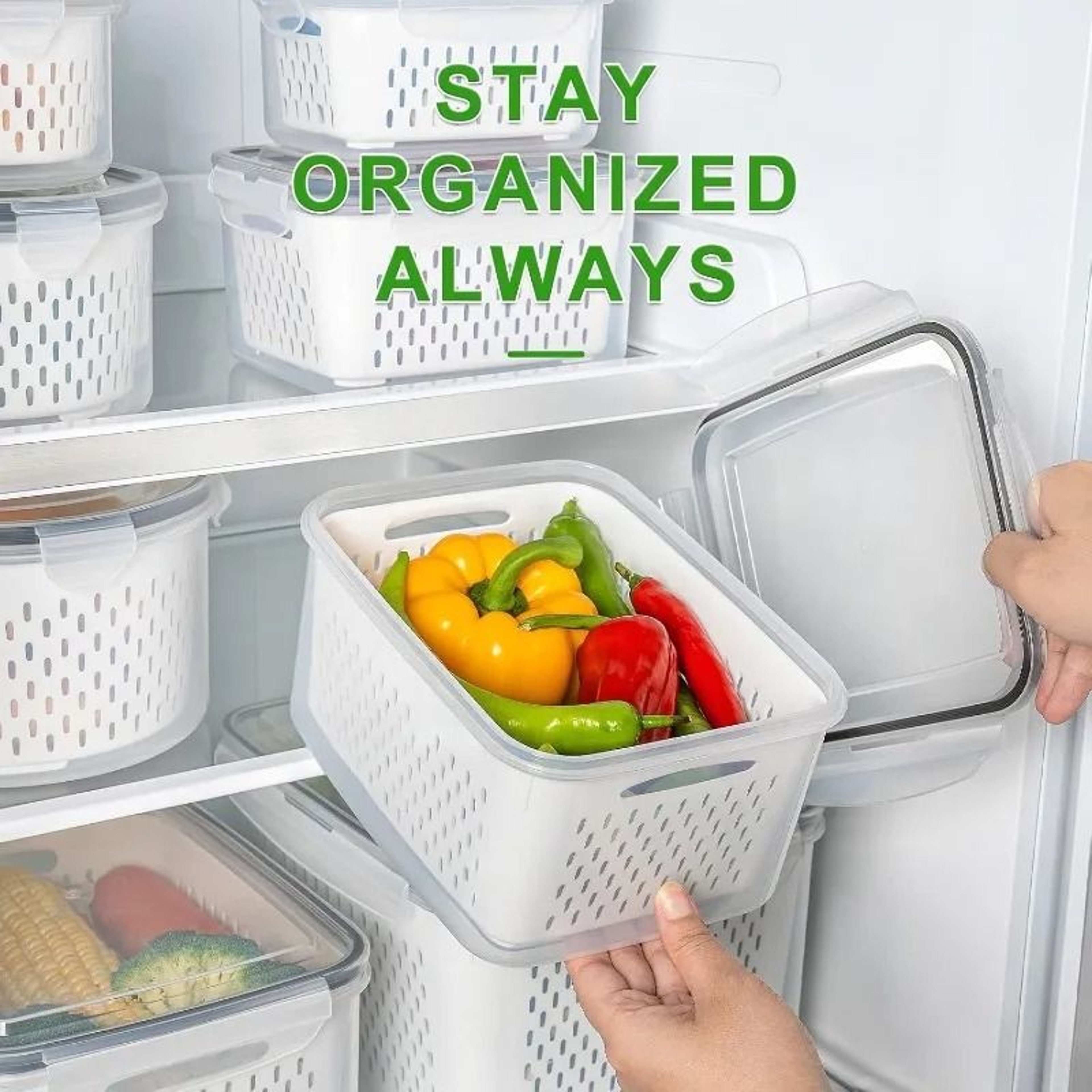 Produce Saver Refrigerator Container With Strainer Basket 1
