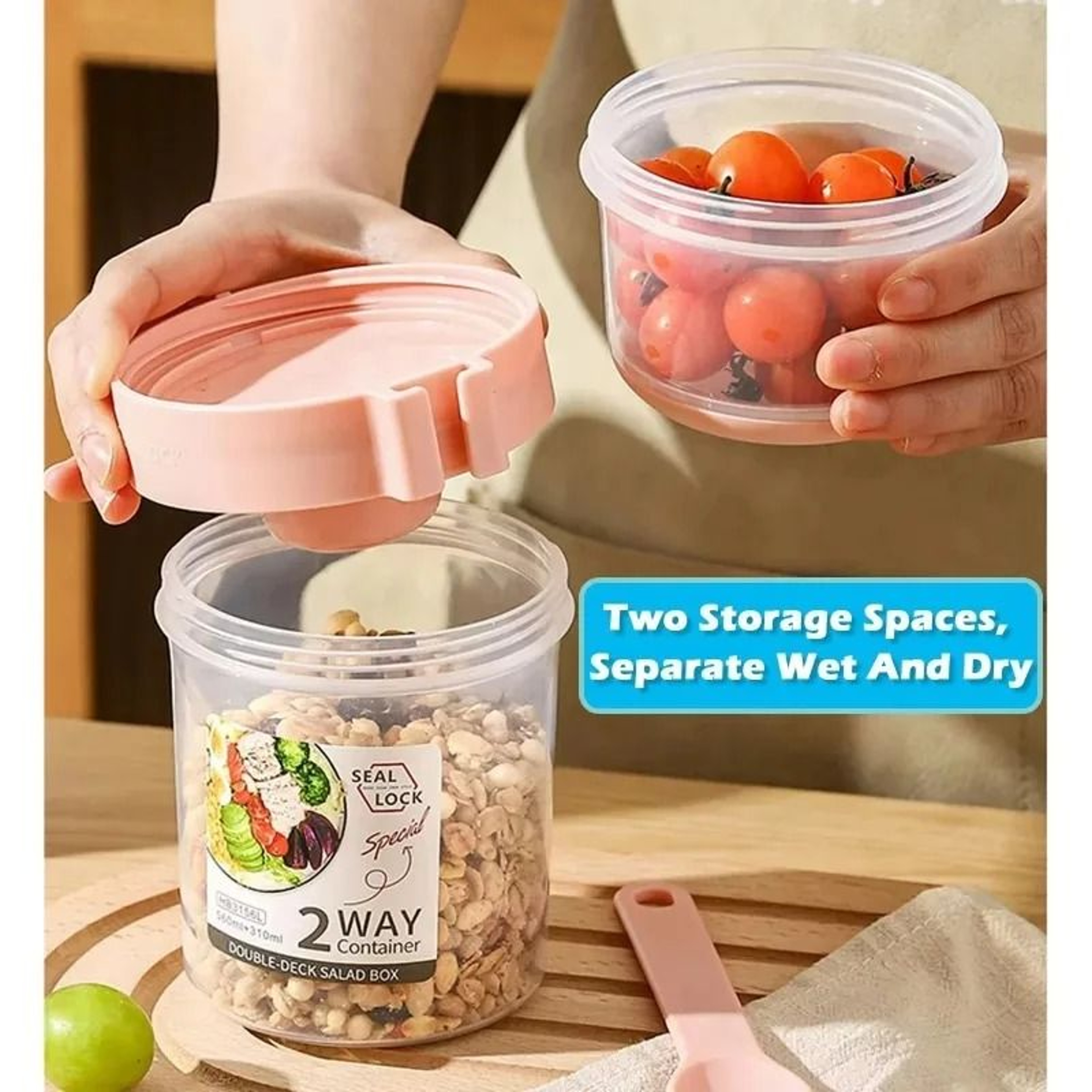 Portable Salad And Oatmeal Parfait Cup With Dressing Holder And Fork 2