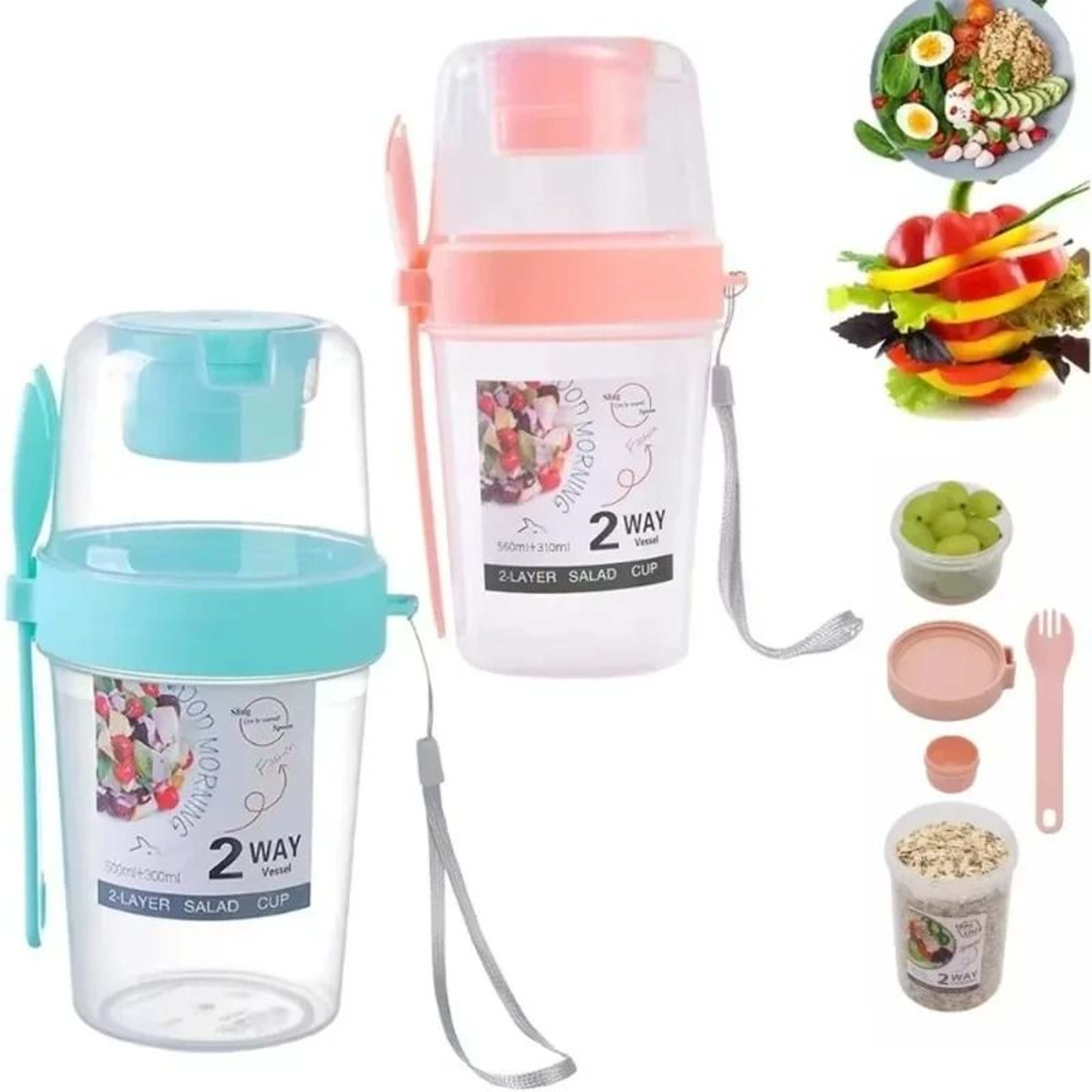 Portable Salad And Oatmeal Parfait Cup With Dressing Holder And Fork 0