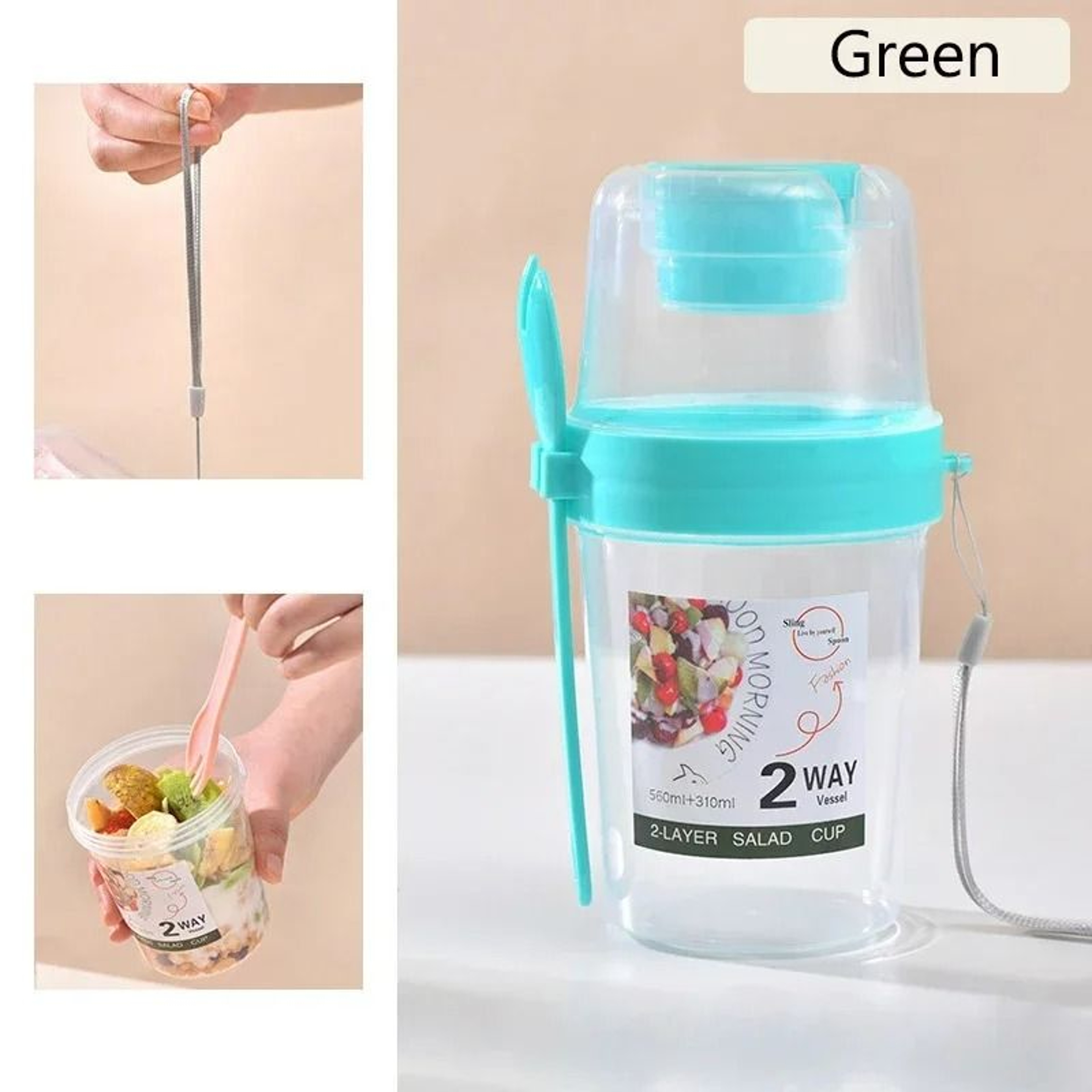 Portable Salad And Oatmeal Parfait Cup With Dressing Holder And Fork 8