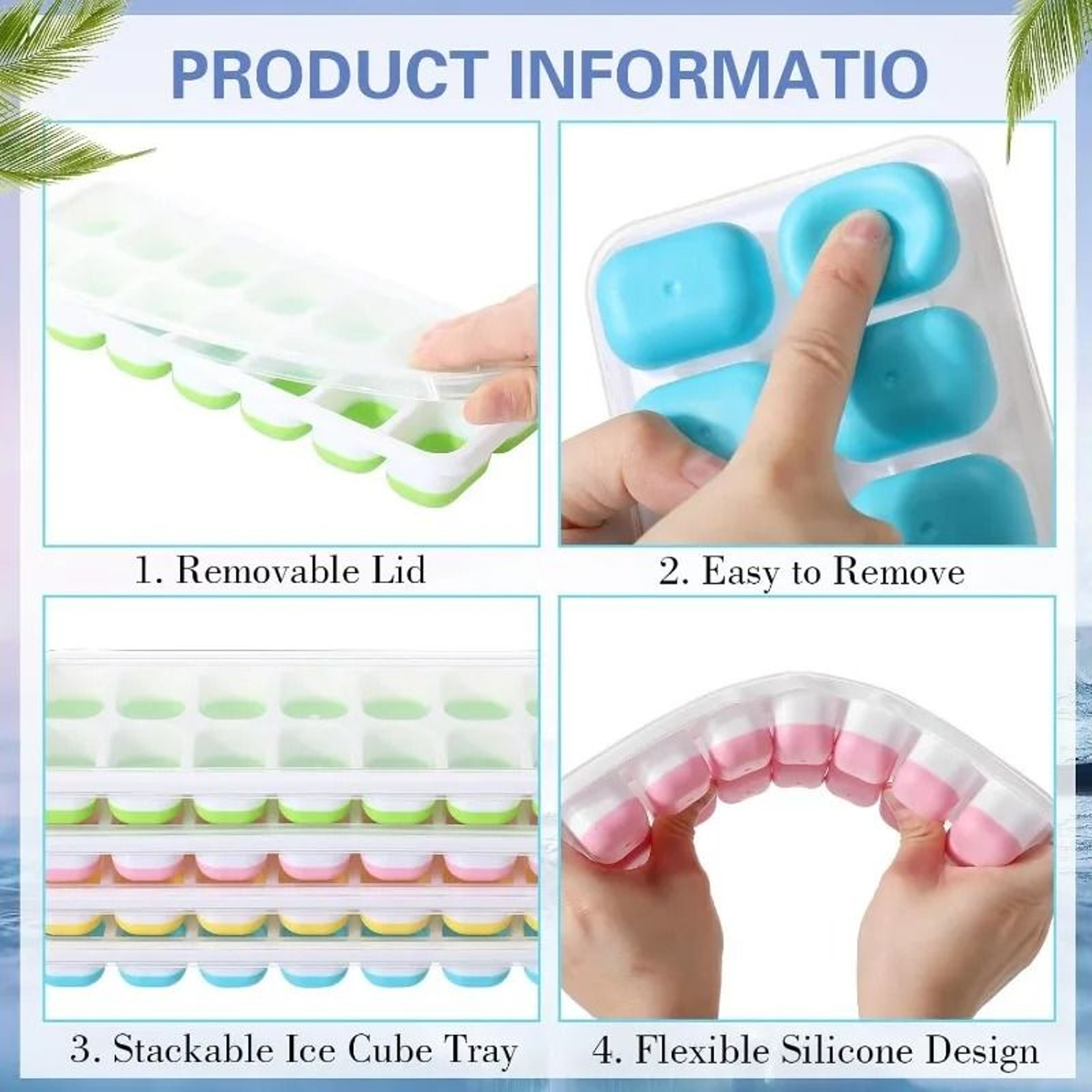 14Grid Silicone Ice Cube Tray With SpillProof Lid 4
