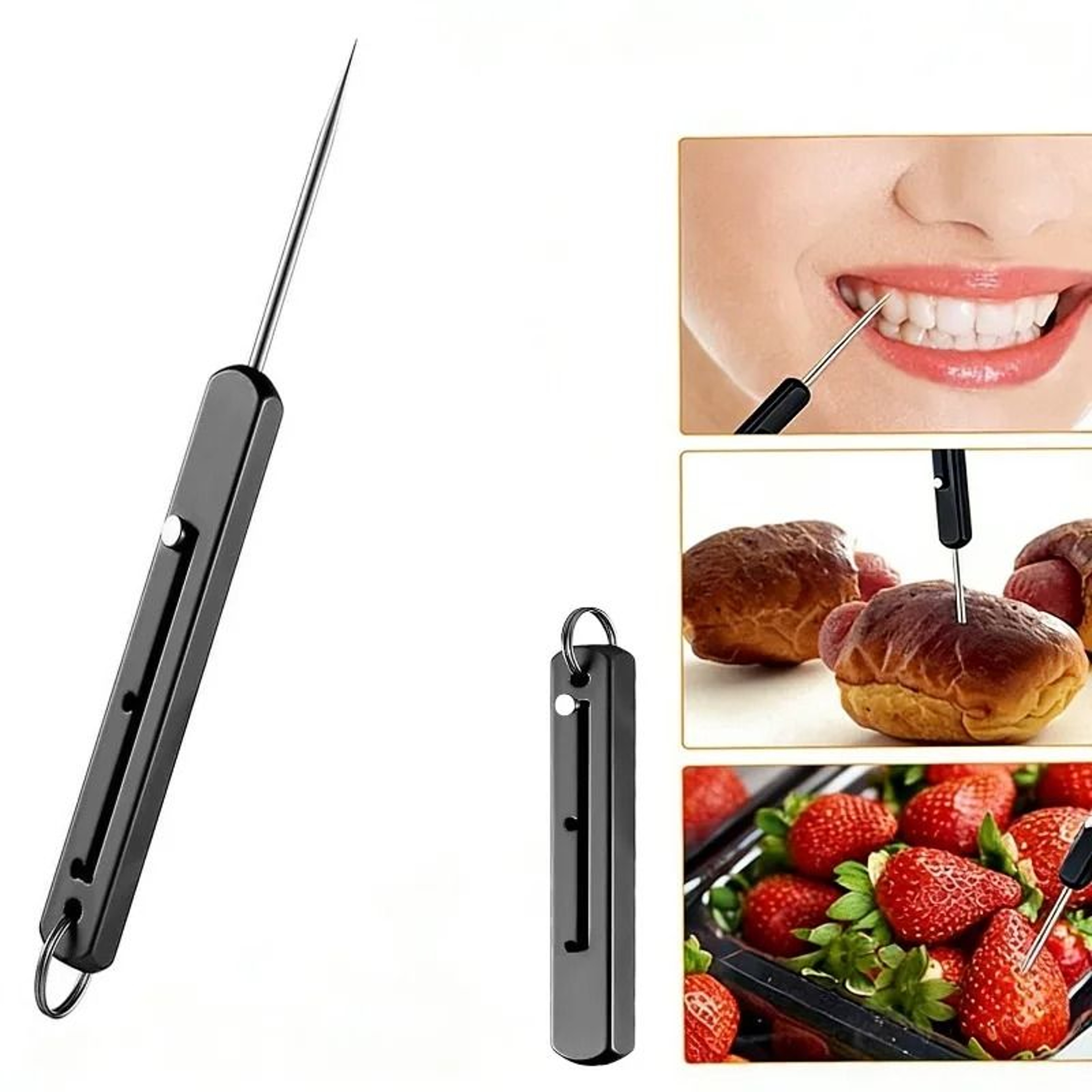 Reusable Telescopic Titanium Pocket Toothpick With Keychain Clip 0