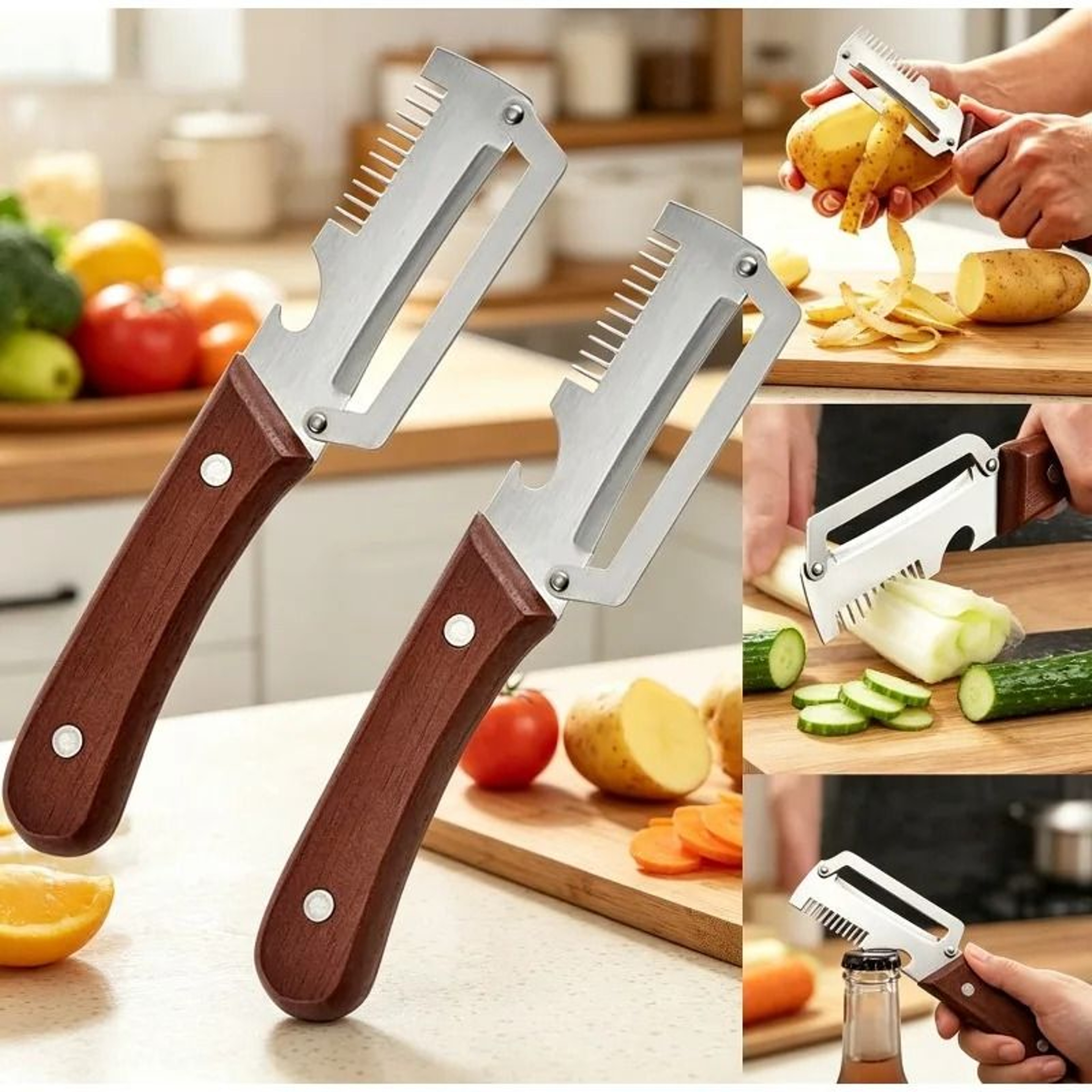 3in1 Stainless Steel Serrated Vegetable Peeler With Bottle Opener 1