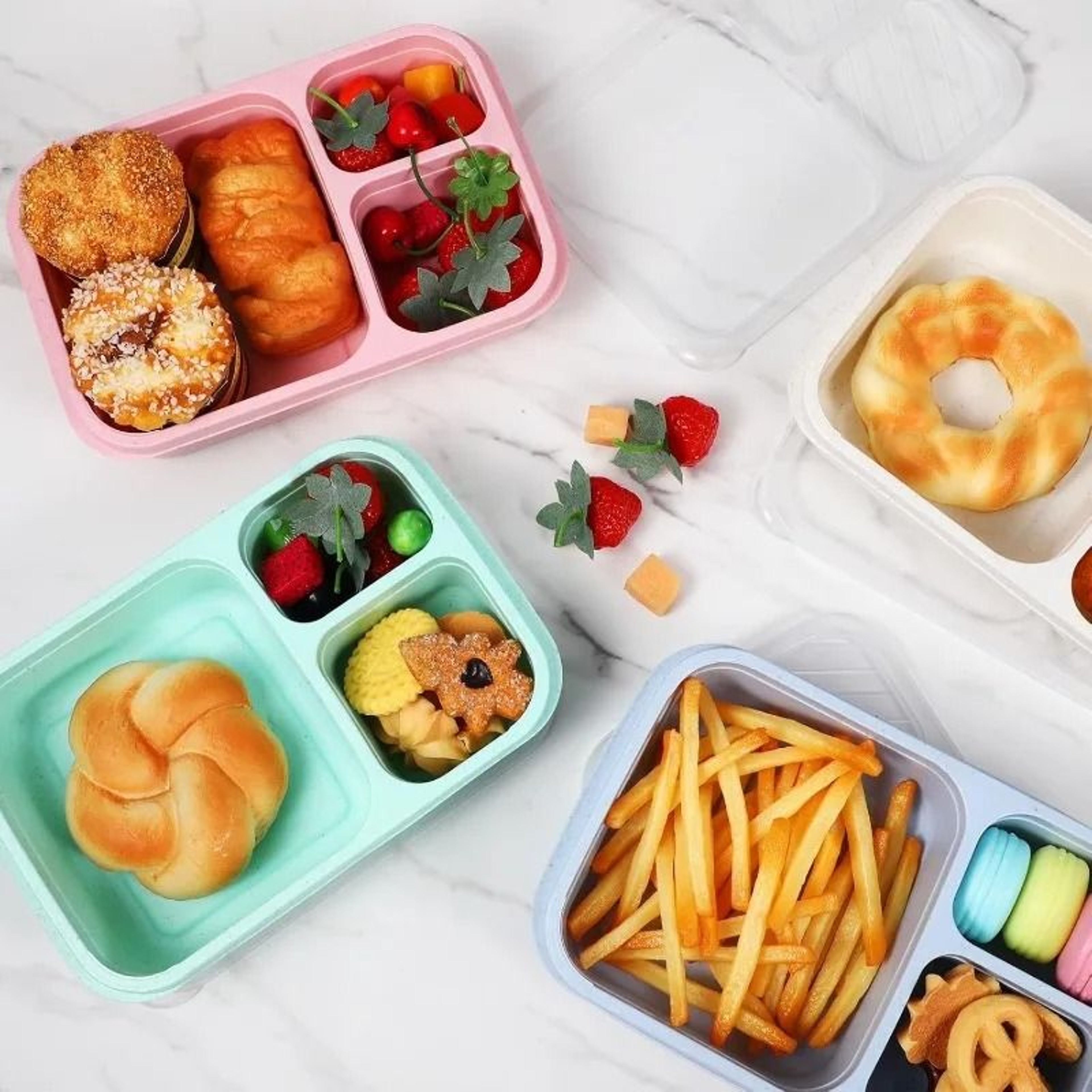 3Compartment Wheat Straw Lunch Box With Clear Lid 2