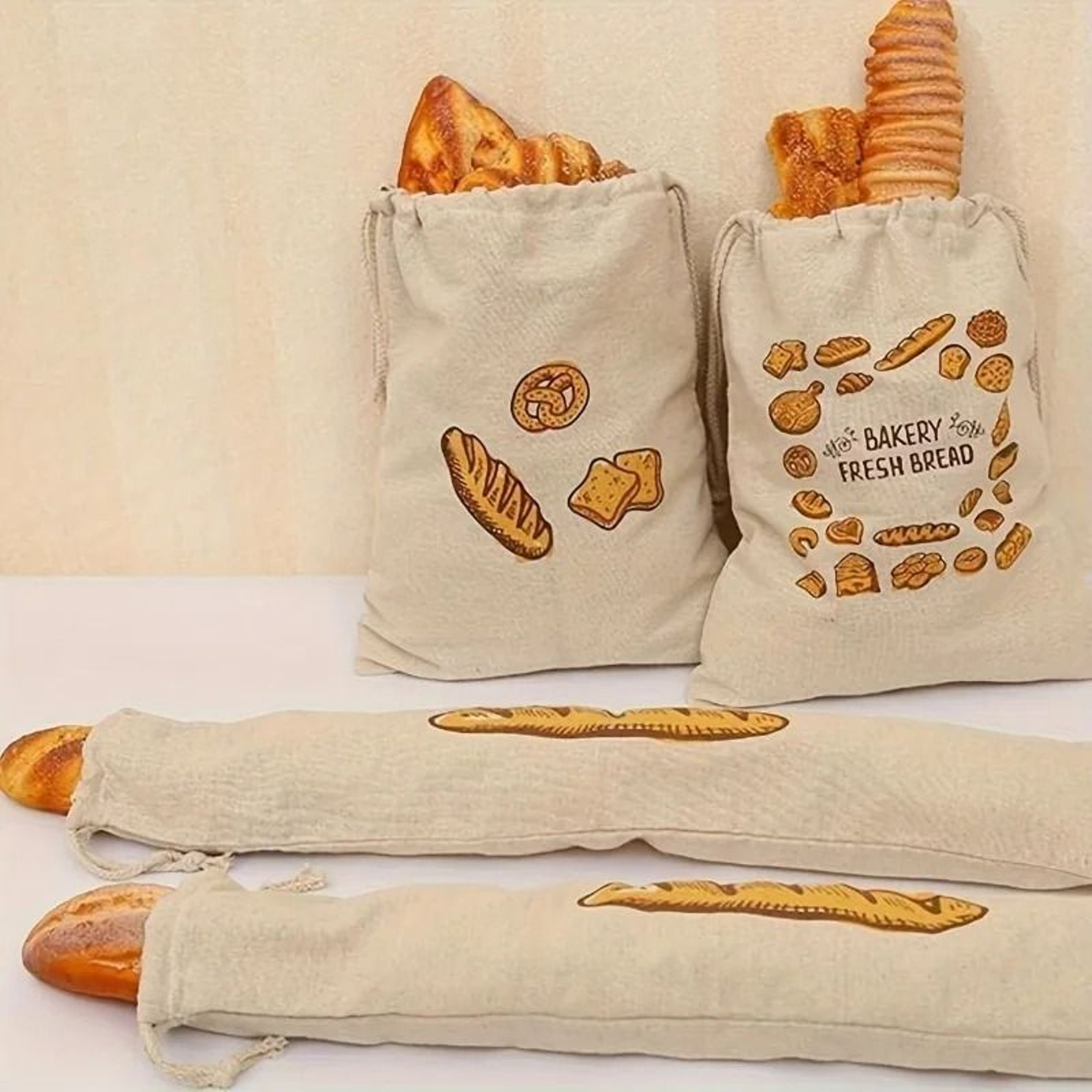 Reusable Linen Drawstring Artisan Bread Storage Bag 0