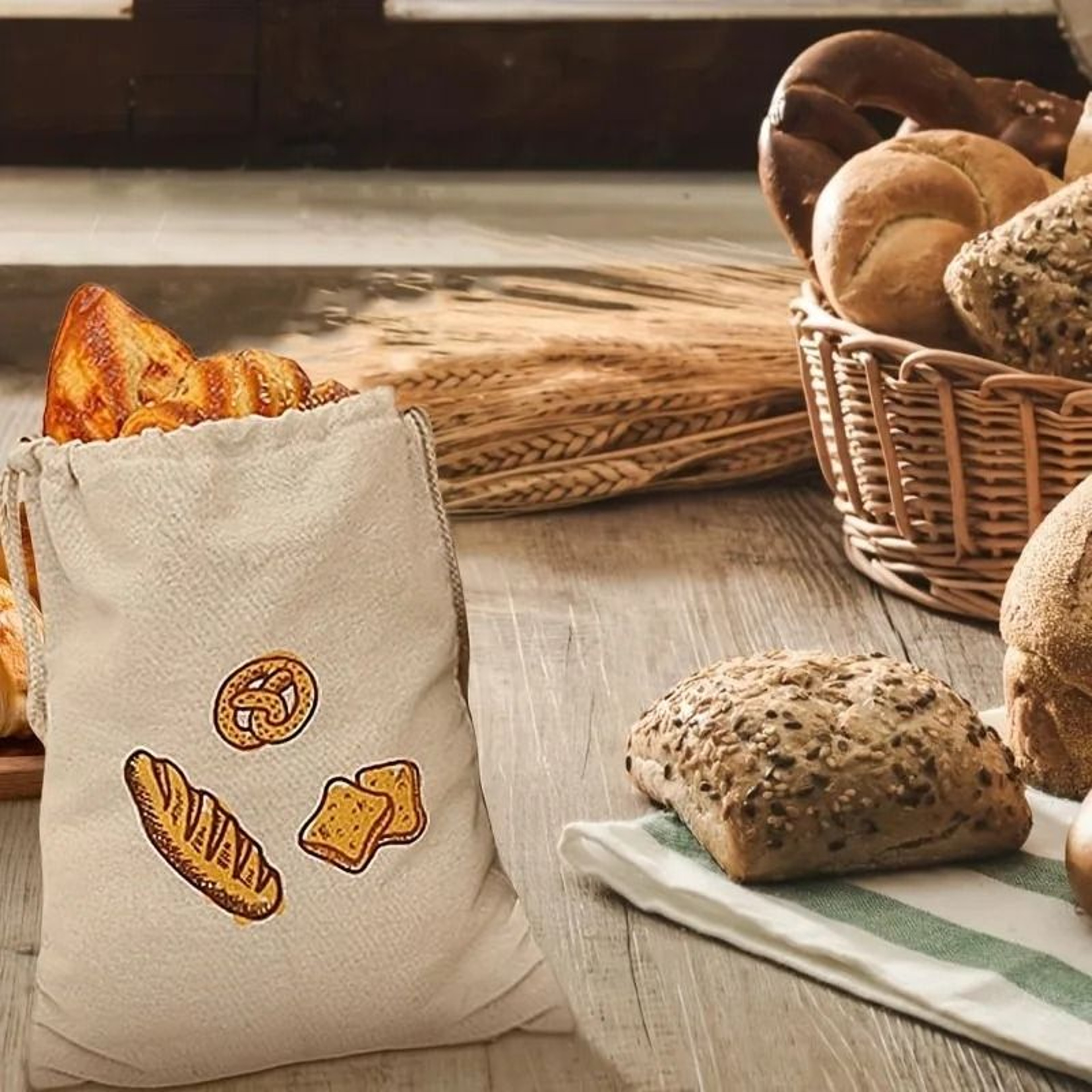 Reusable Linen Drawstring Artisan Bread Storage Bag 2