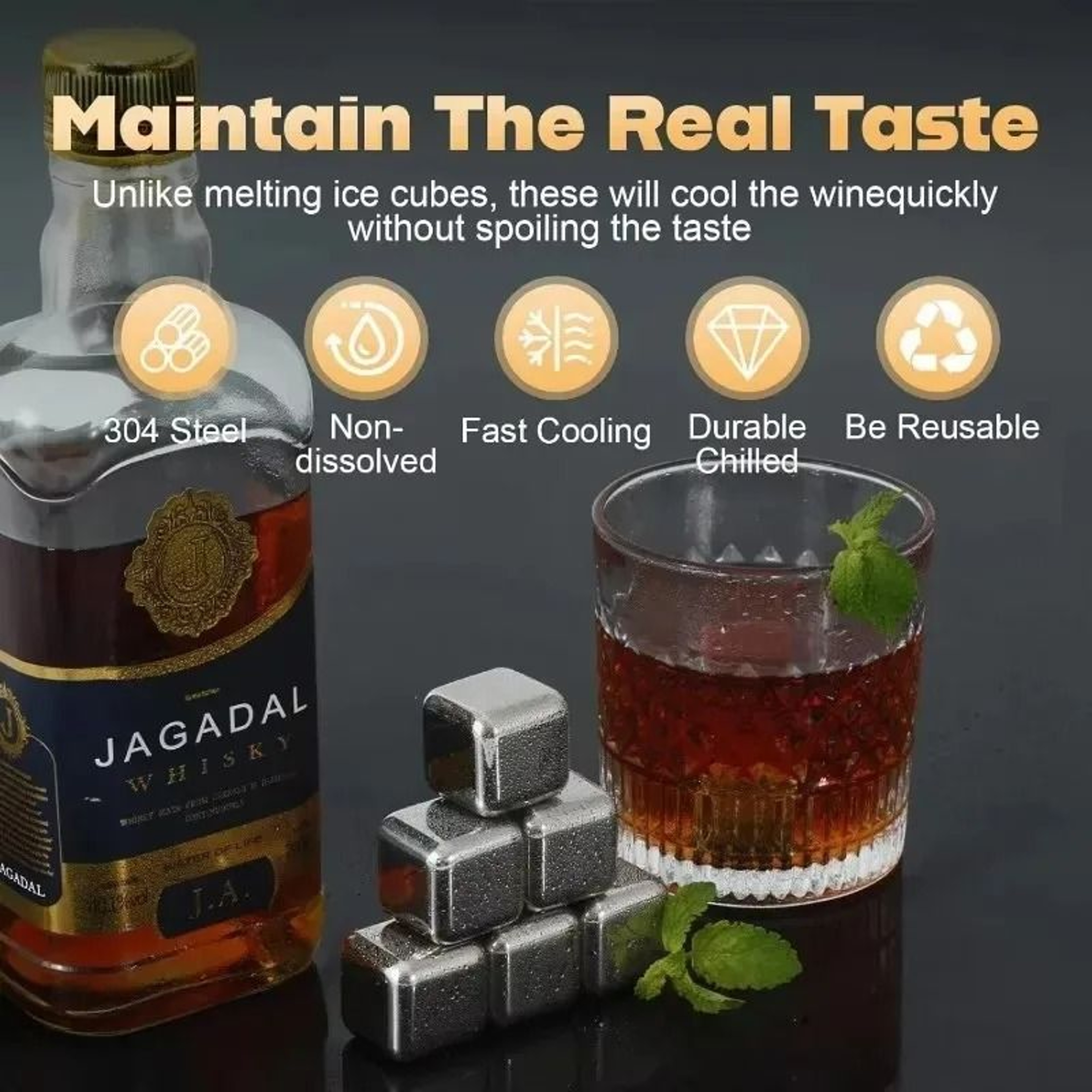 Stainless Steel Reusable Whiskey Ice Cubes 3