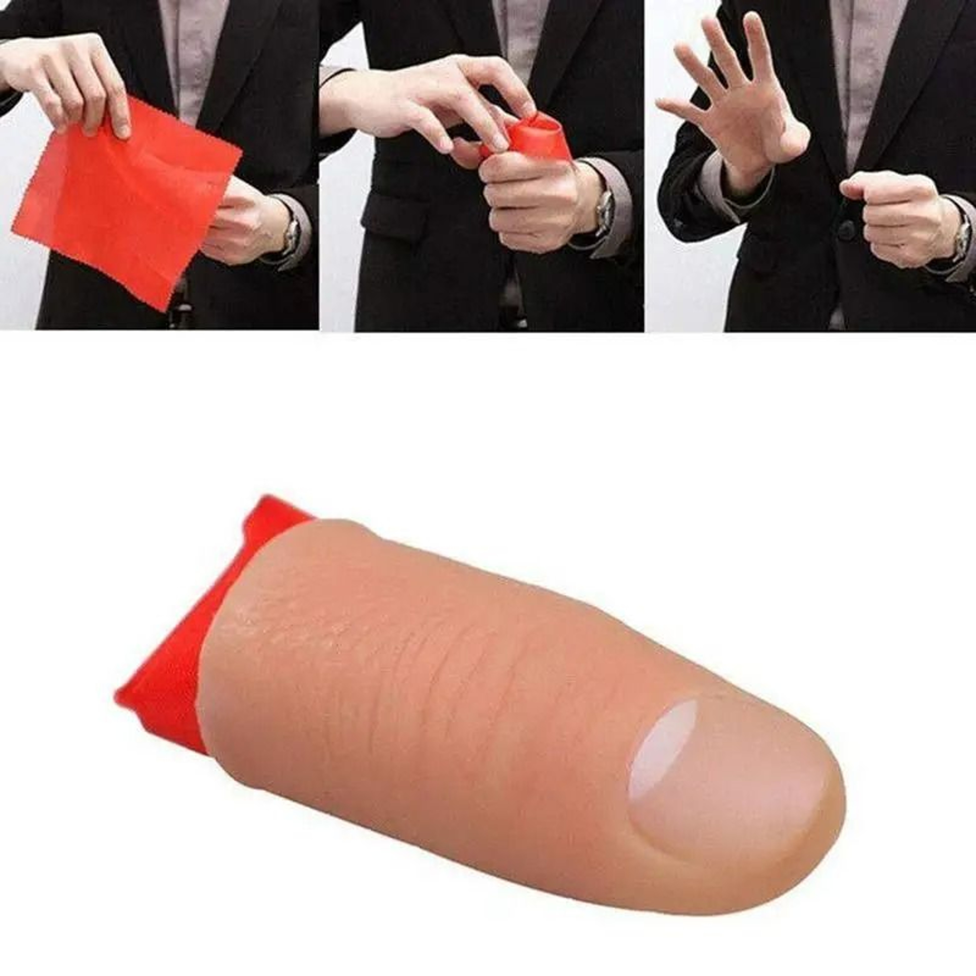 Magic Trick Fake Thumb Tip With Red Silk Streamer 0